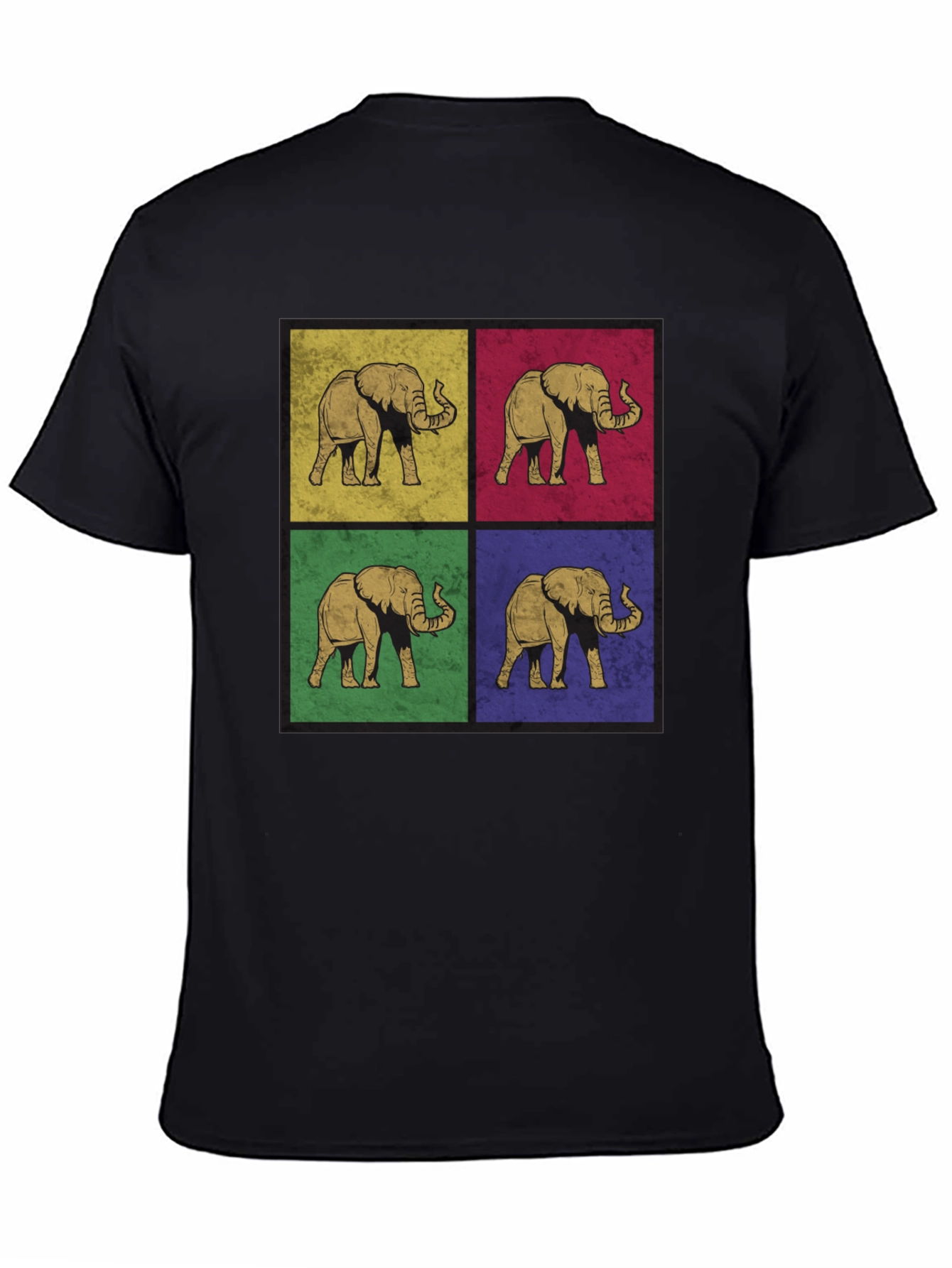 Black Retro Elephant Pop Art Print T-Shirt - Black view 4