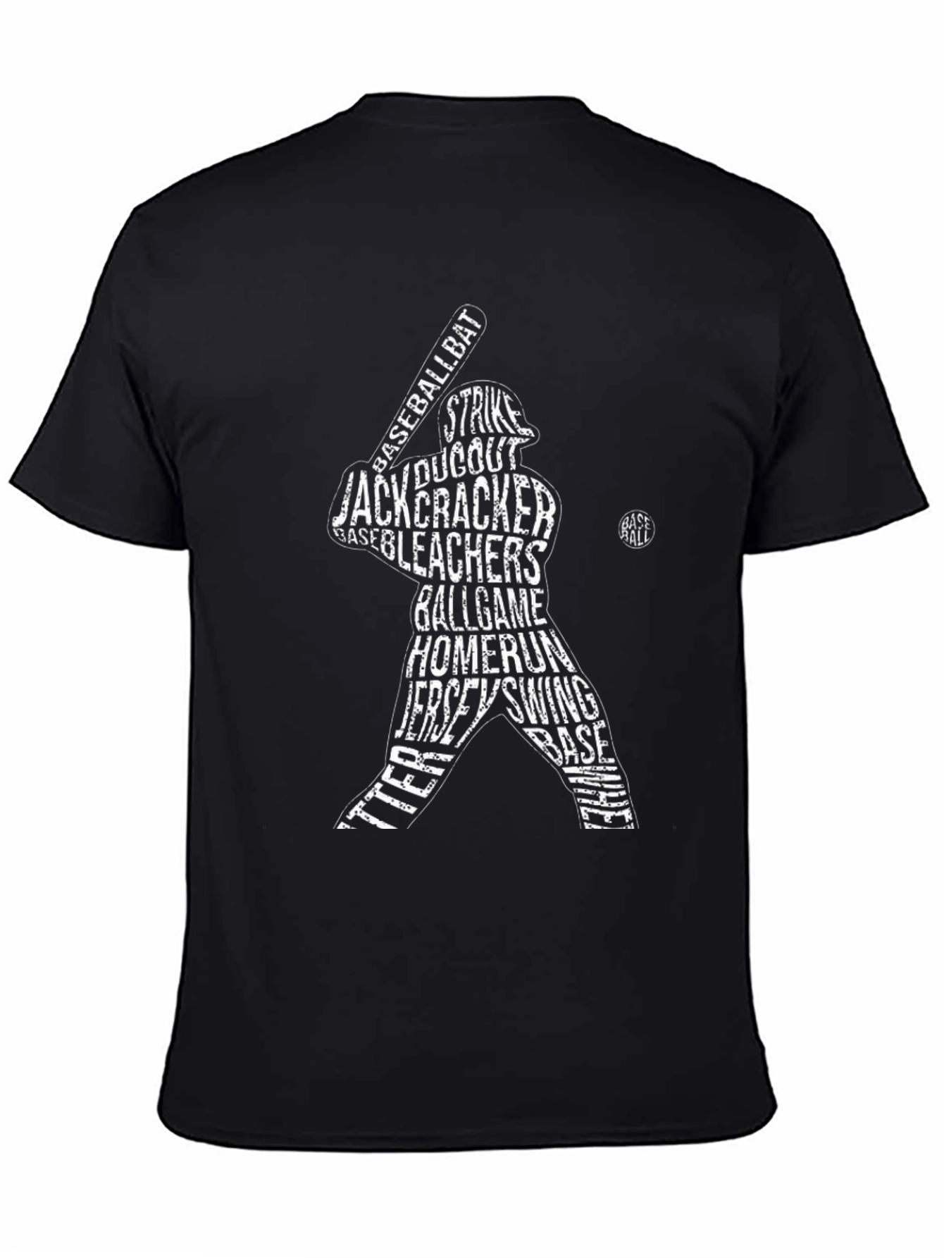 Black Baseball Word Art Graphic T-Shirt view 4