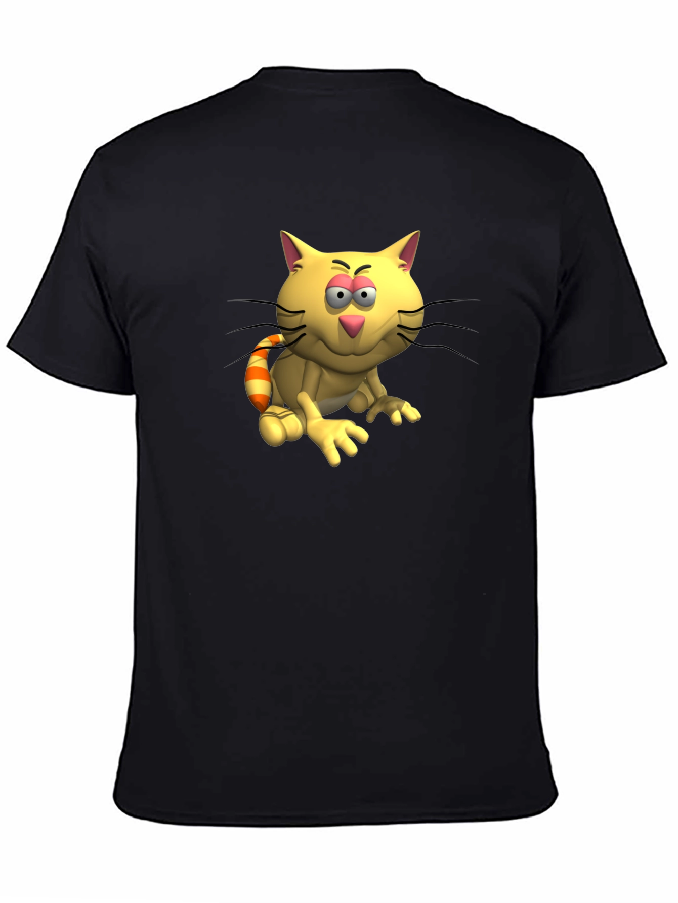 Black Cartoon Cat Graphic Tee - Casual Black T-Shirt view 4