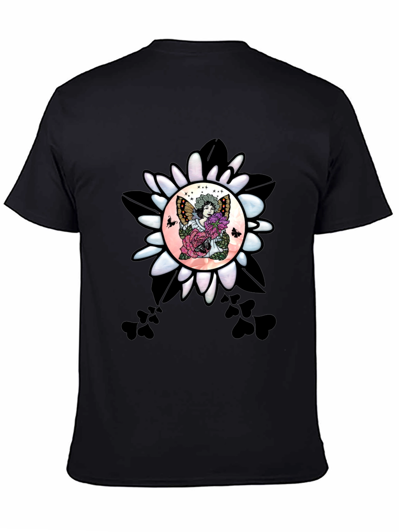 Black Floral Fairy Graphic T-Shirt - Unique Design view 4