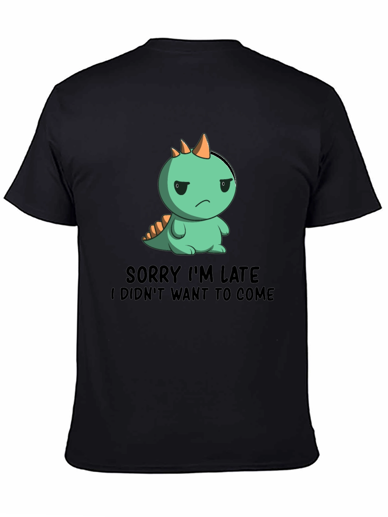 Black Funny Dinosaur Sorry I'm Late Graphic T-Shirt view 4