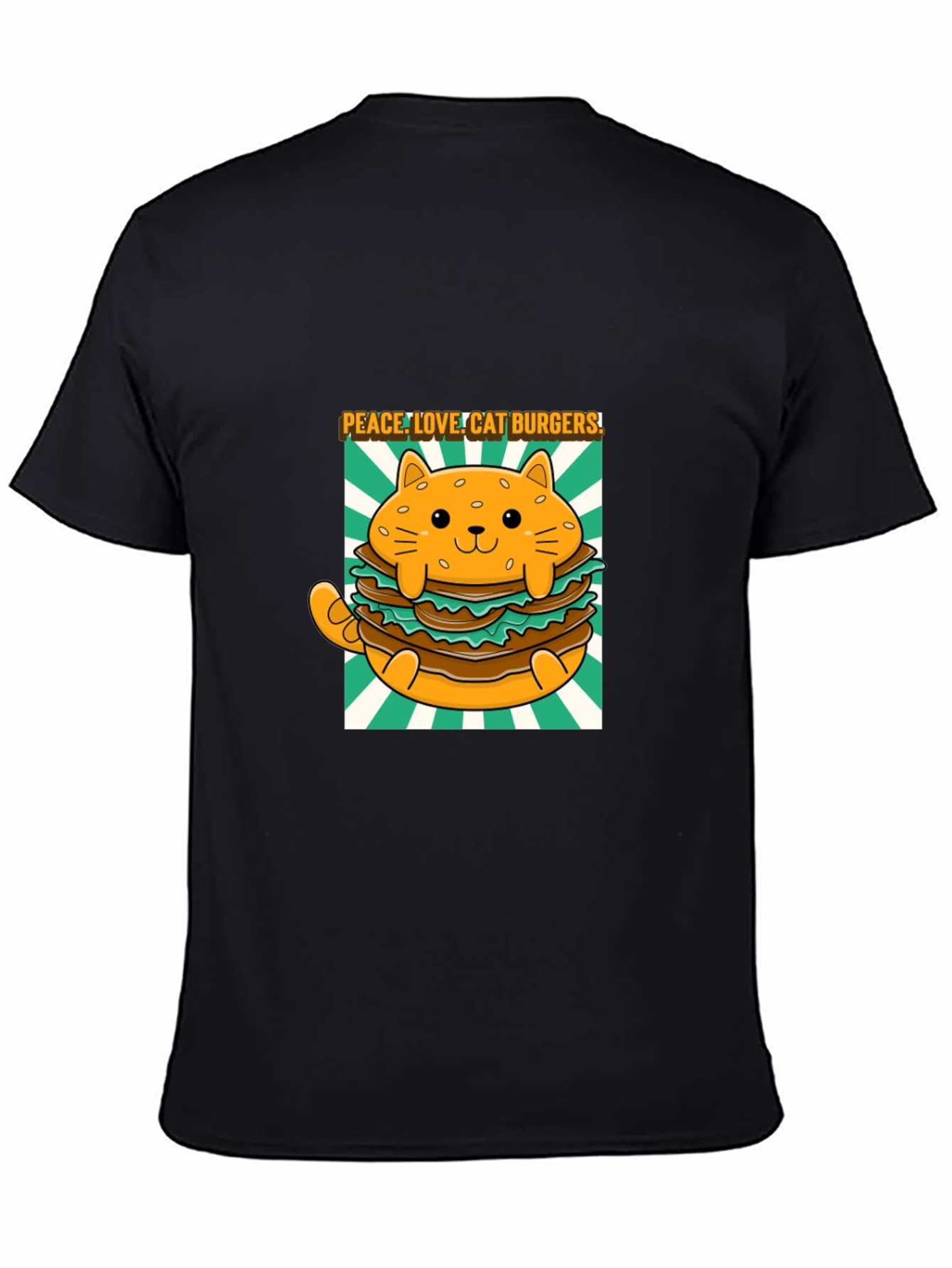 Black Peace Love Cat Burgers T-Shirt view 4