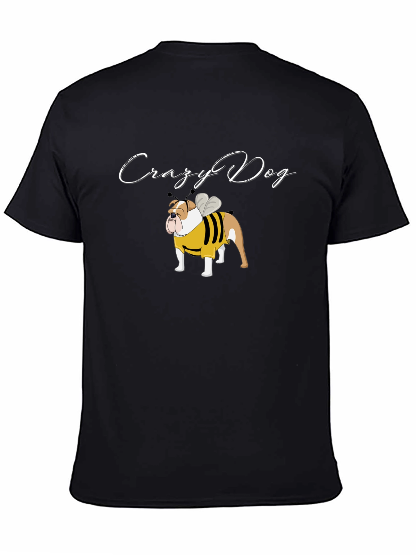 Black Crazy Dog Bulldog Bee T-Shirt view 4