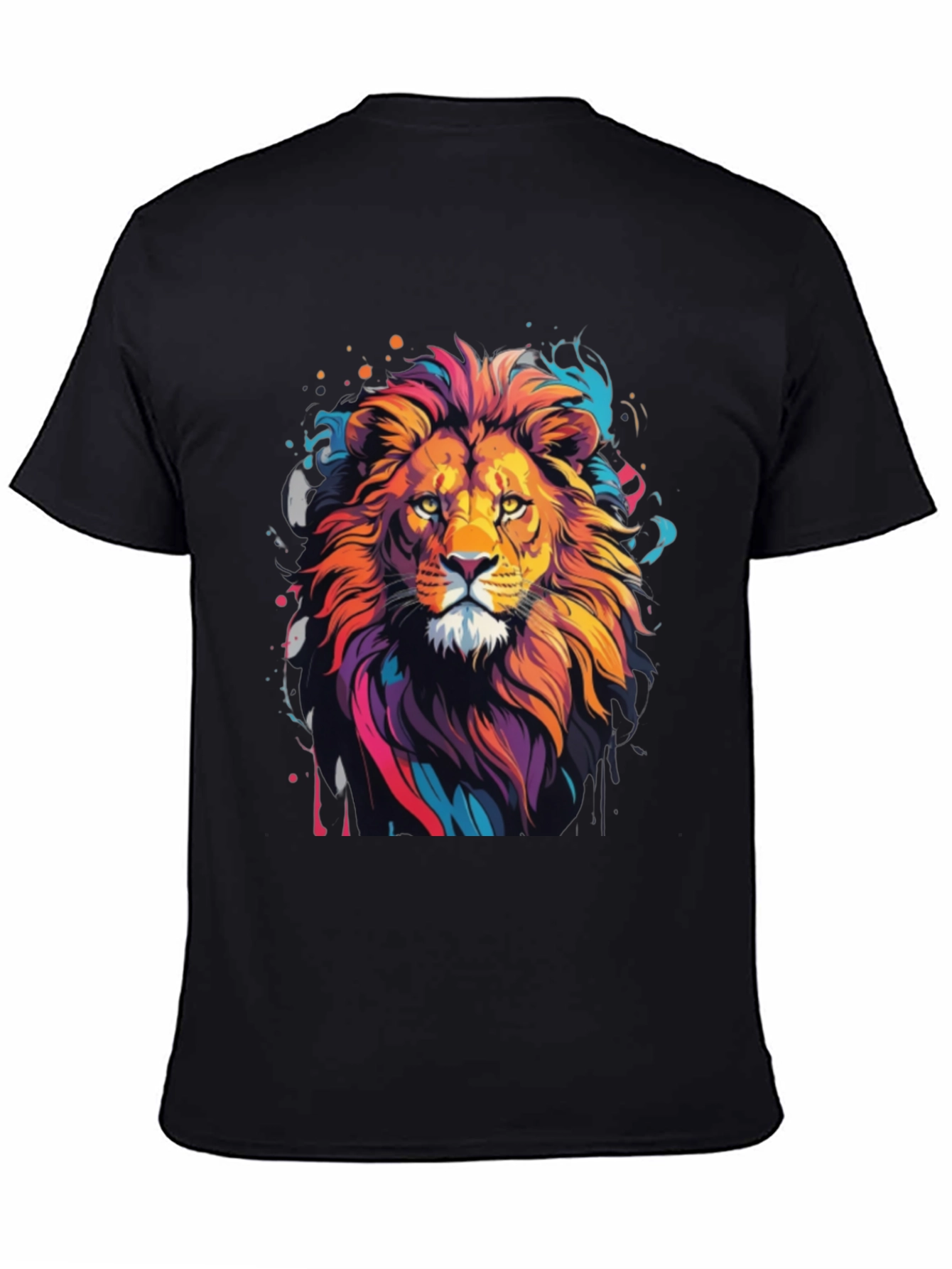 Black Vibrant Lion Graphic Tee - Artistic Men's T-Shirt view 4