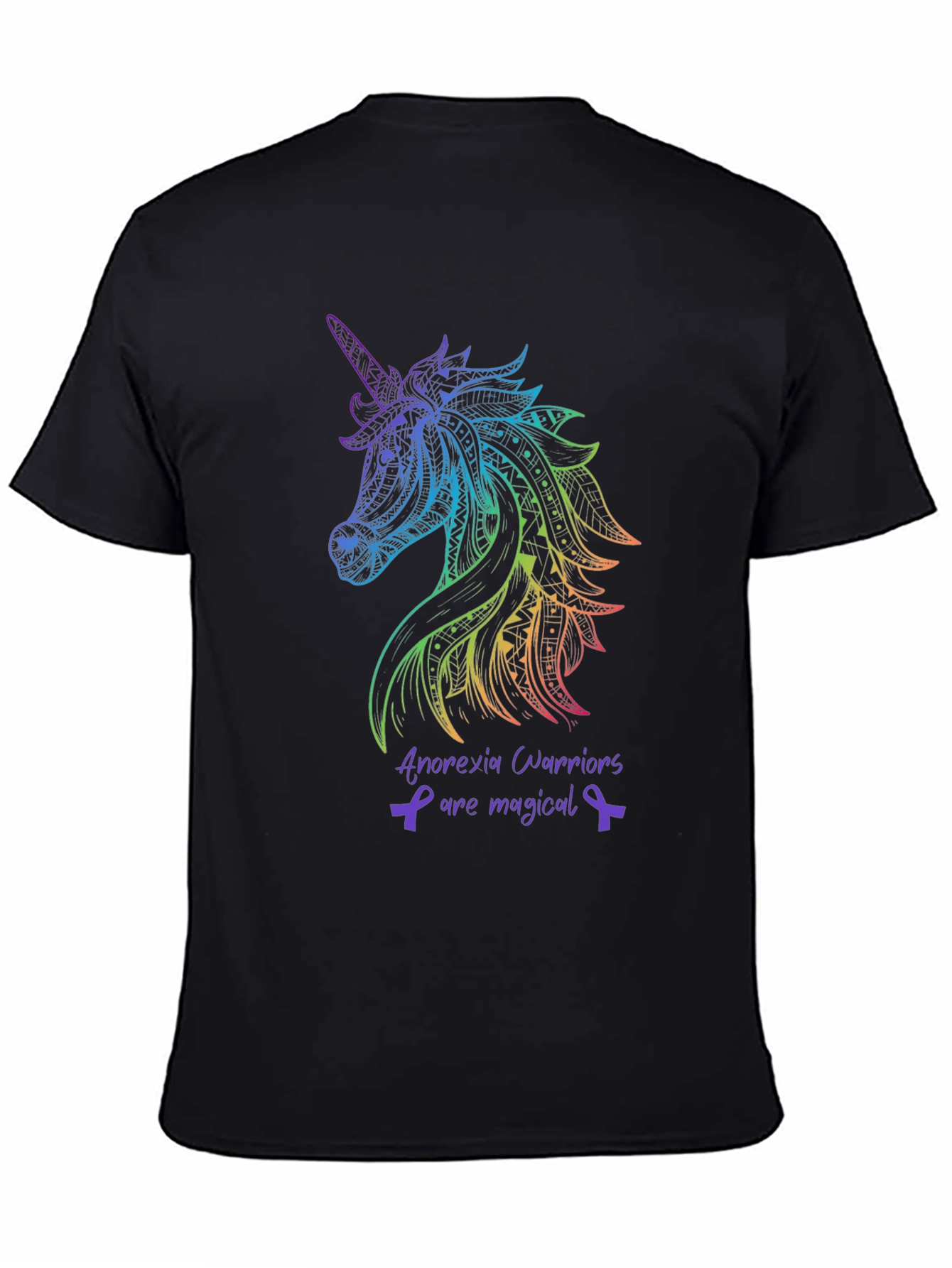 Black Unicorn Anorexia Warrior Awareness T-Shirt view 4