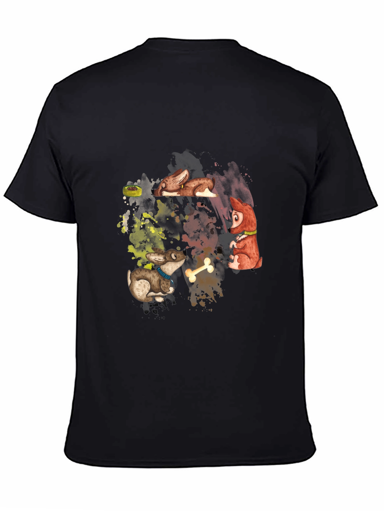 Black Cartoon Dogs Graphic Black T-Shirt view 4
