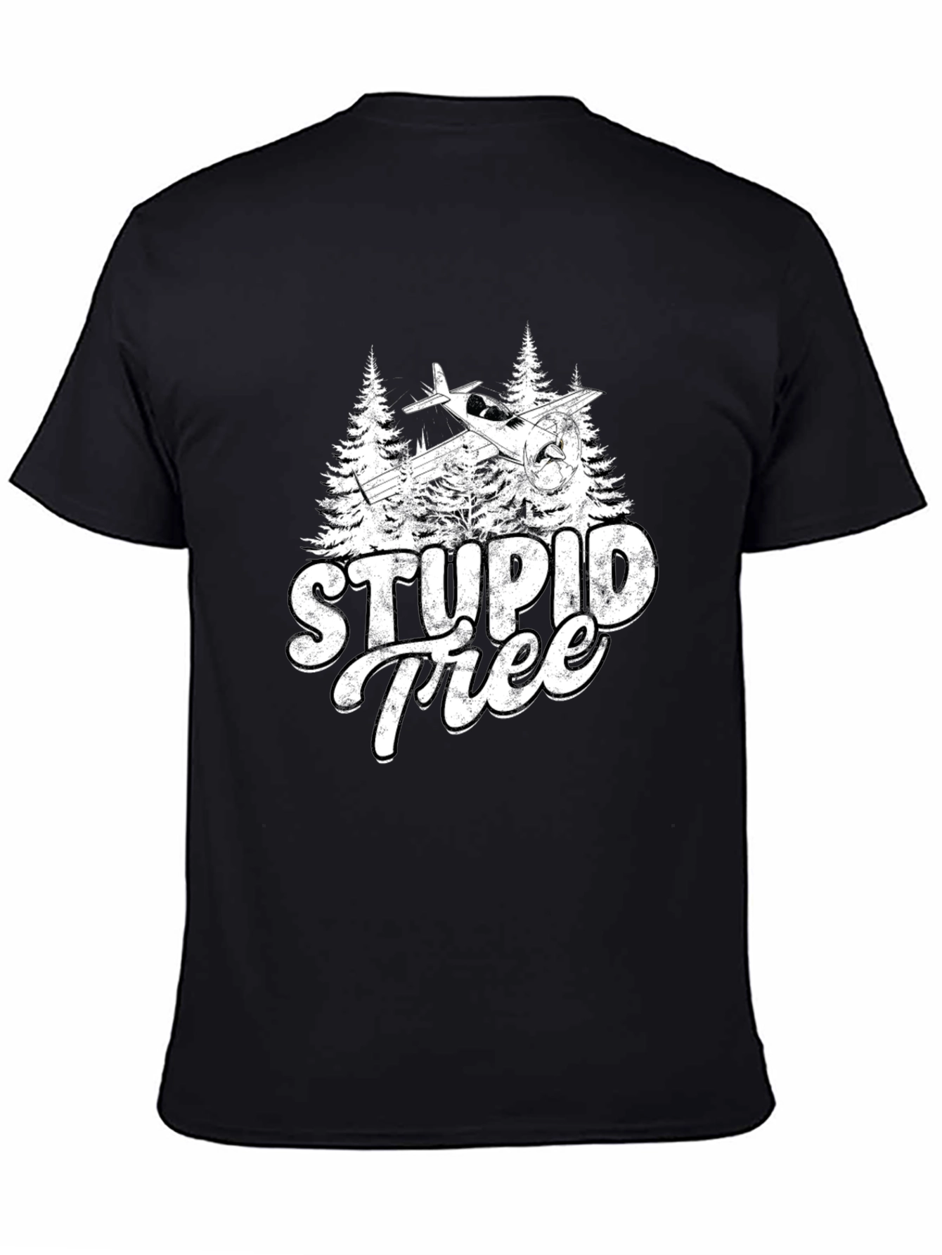 Black Stupid Tree Airplane Humor Graphic Tee view 4