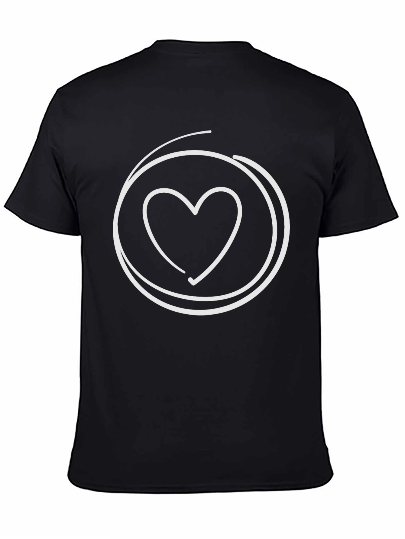 Black Heart Circle Graphic Tee - Casual Black Cotton T-Shirt view 4