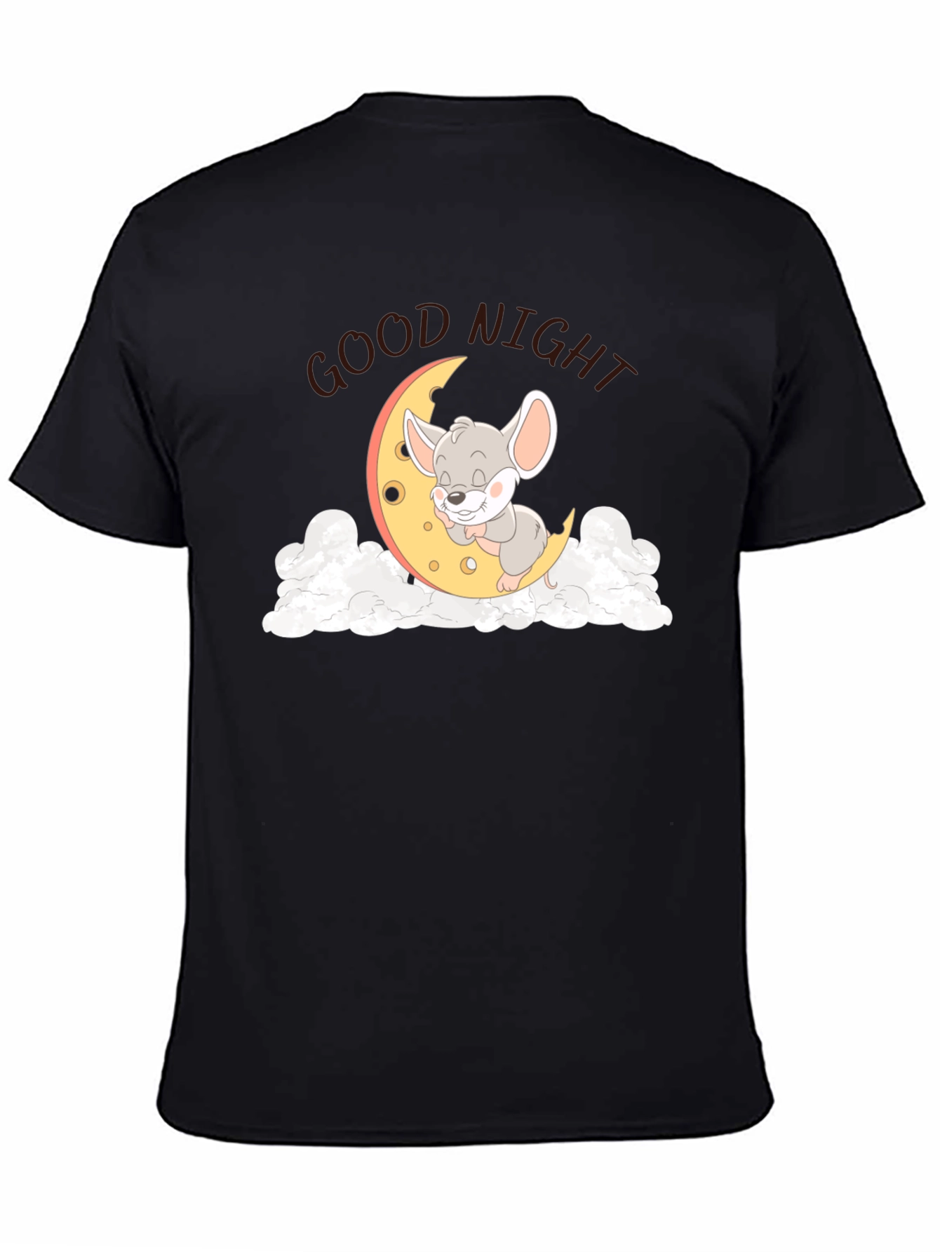 Black Cute Sleeping Mouse on Moon Graphic T-Shirt view 4