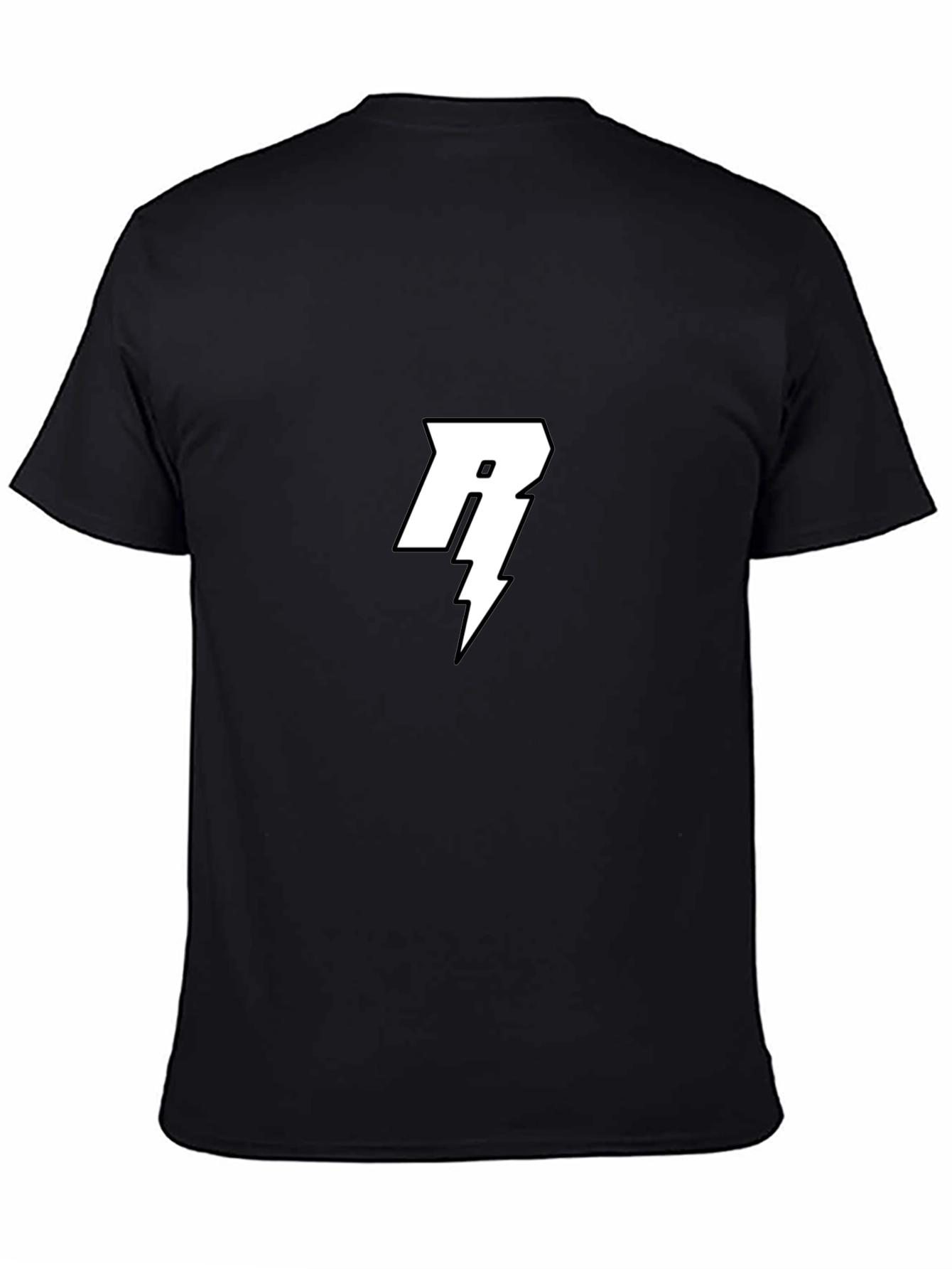 Black Black T-Shirt with White Letter R Lightning Bolt Design view 4
