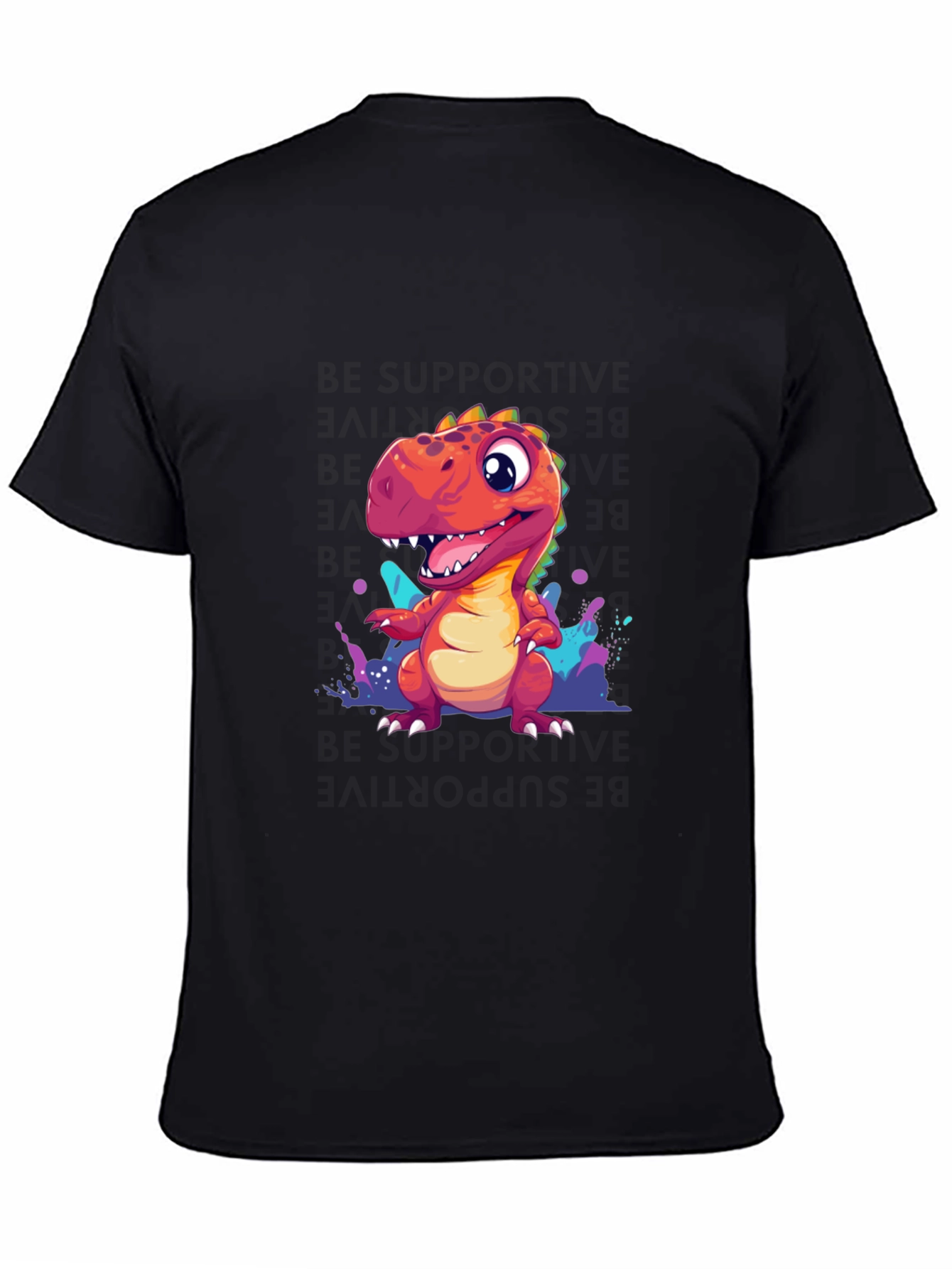 Black Cute Dinosaur T-Shirt - Graphic Tee for Dino Lovers view 4