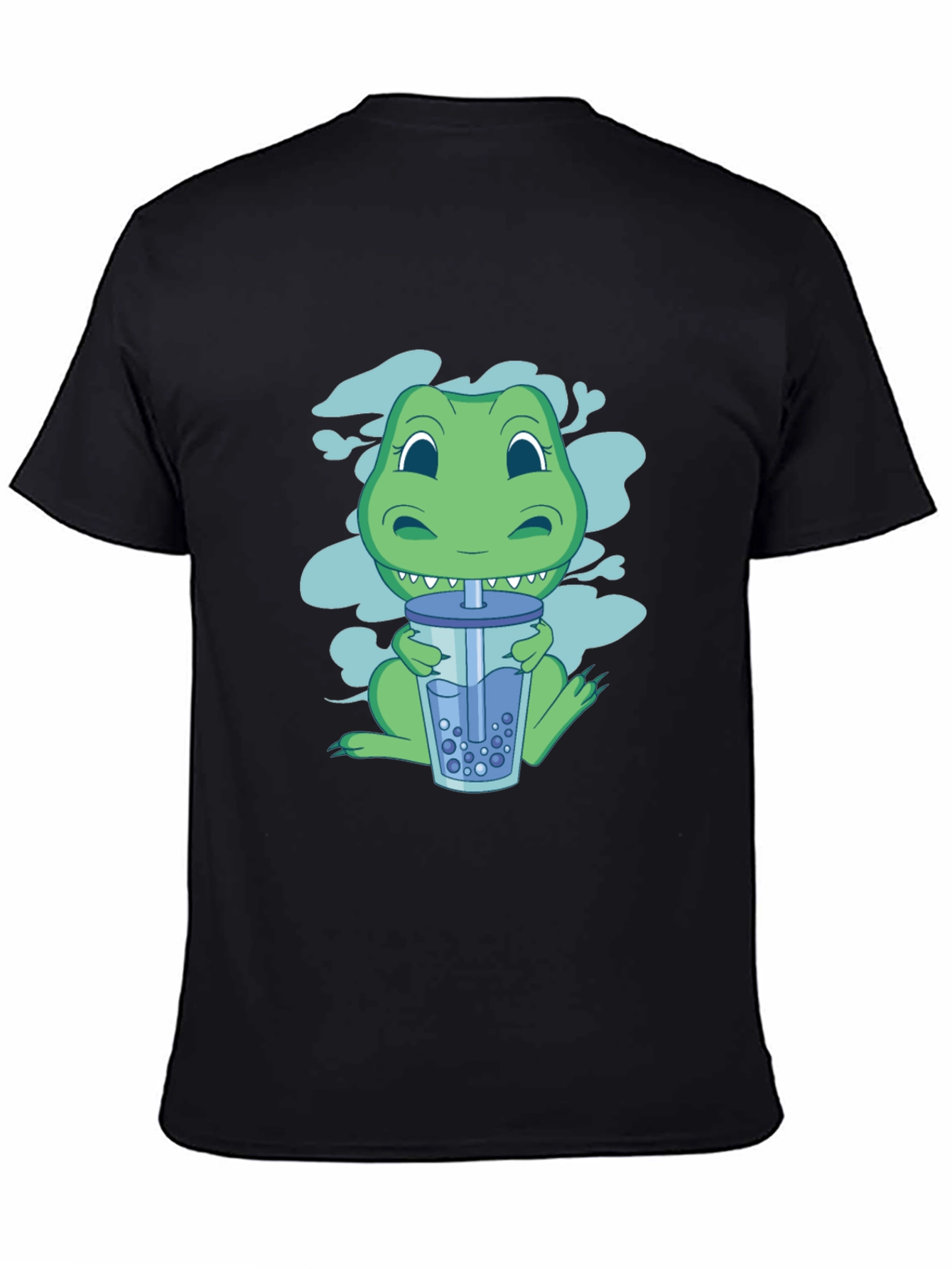 Black Dino Boba Tea Graphic Tee - Black Cotton T-Shirt view 4