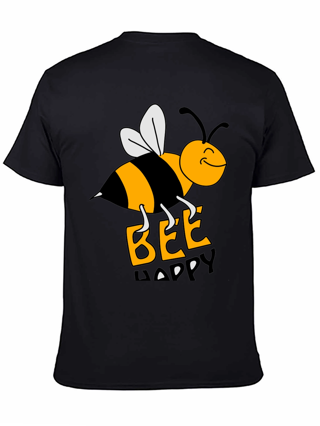 Black Bee Happy Graphic Tee - Black Cotton T-Shirt view 4