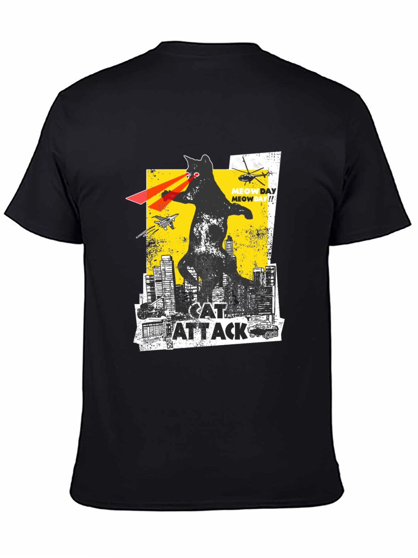 Black Cat Attack T-Shirt - Funny Graphic Tee view 4