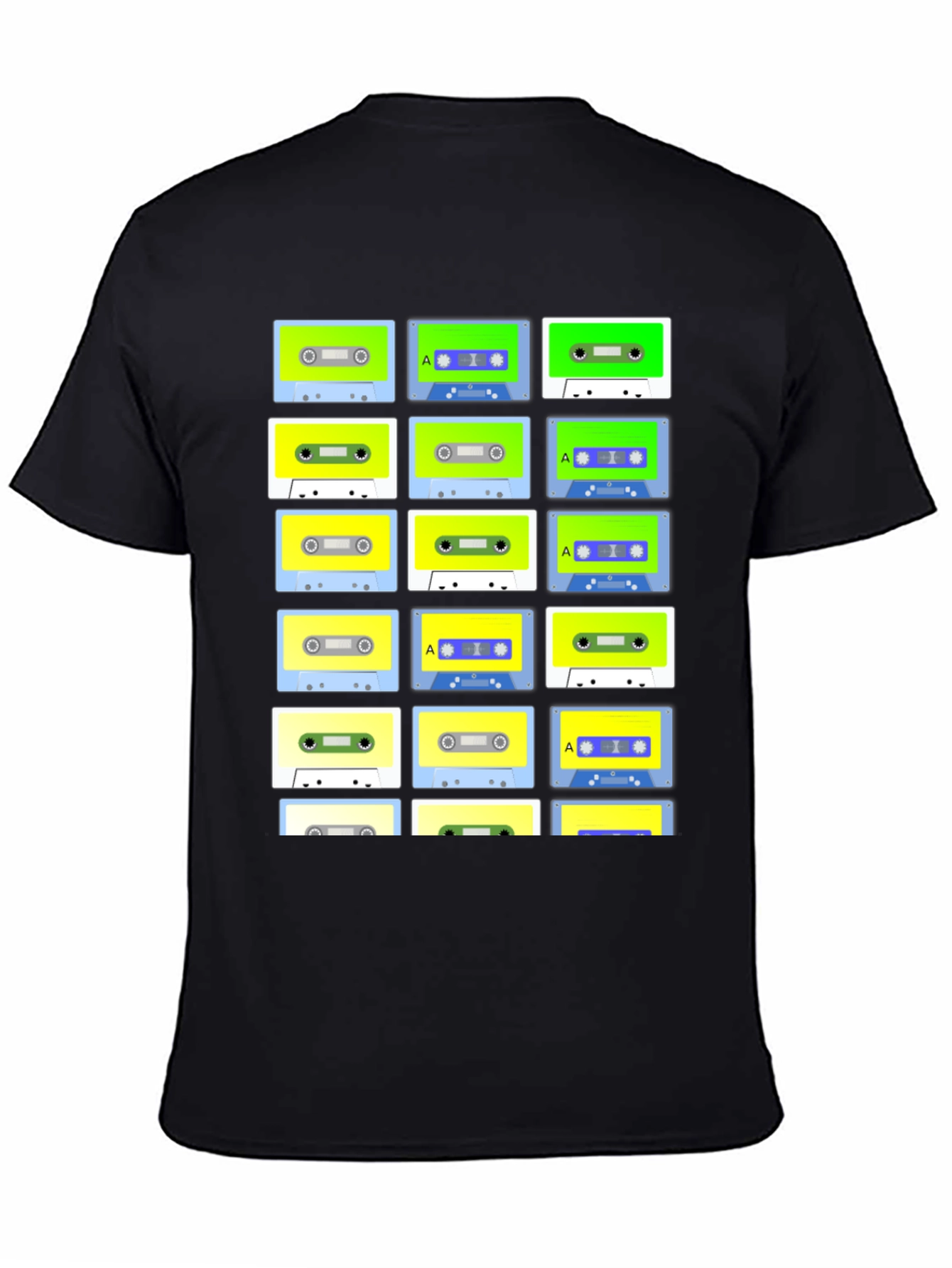 Black Retro Cassette Tape Pattern Black T-Shirt view 4