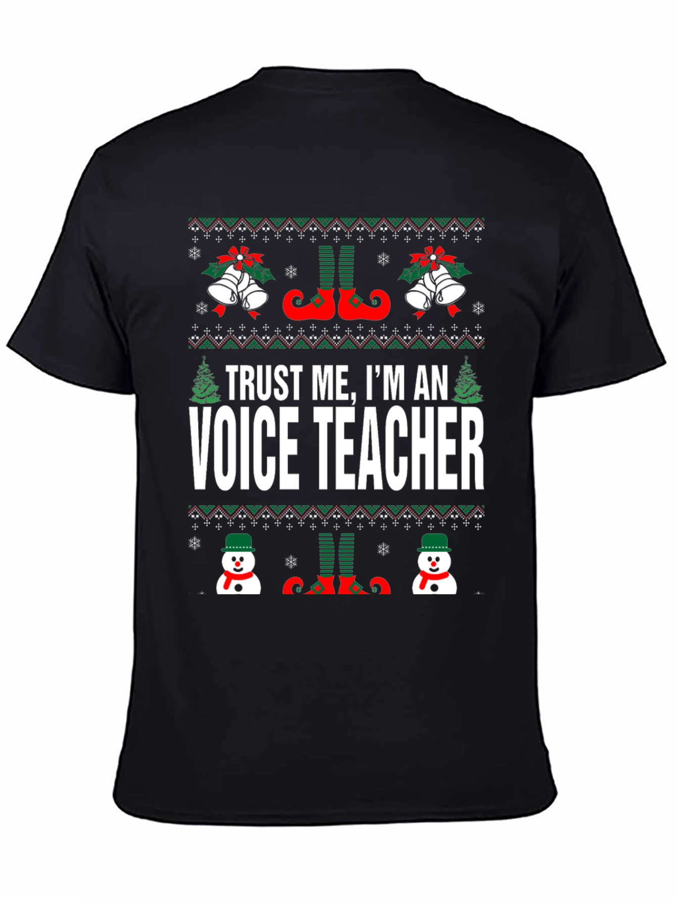 Black Funny Voice Teacher Christmas T-Shirt view 4