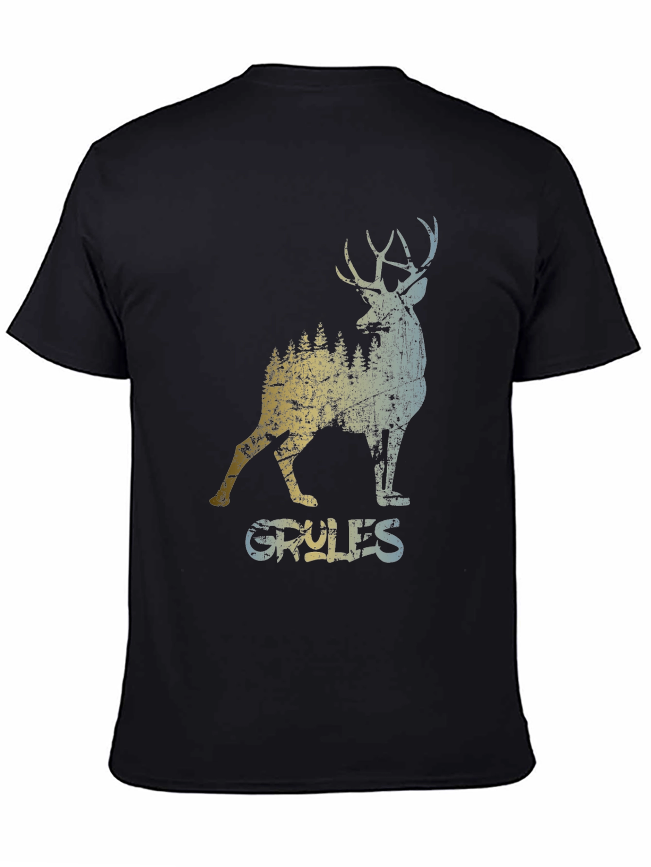 Black Vintage Style Deer Graphic T-Shirt view 4