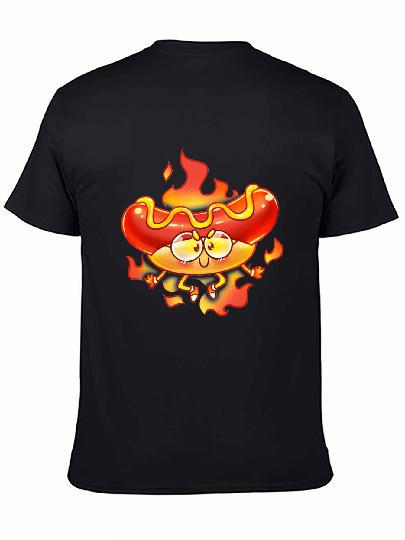 Black Flaming Hotdog Cartoon Graphic T-Shirt view 4