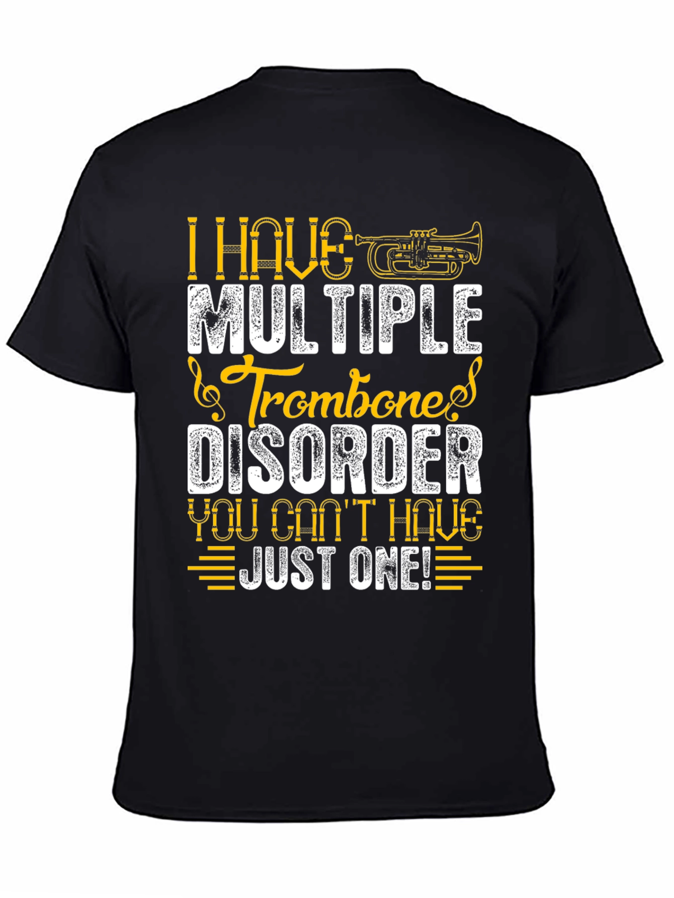 Black Multiple Trombone Disorder Funny Music T-Shirt view 4