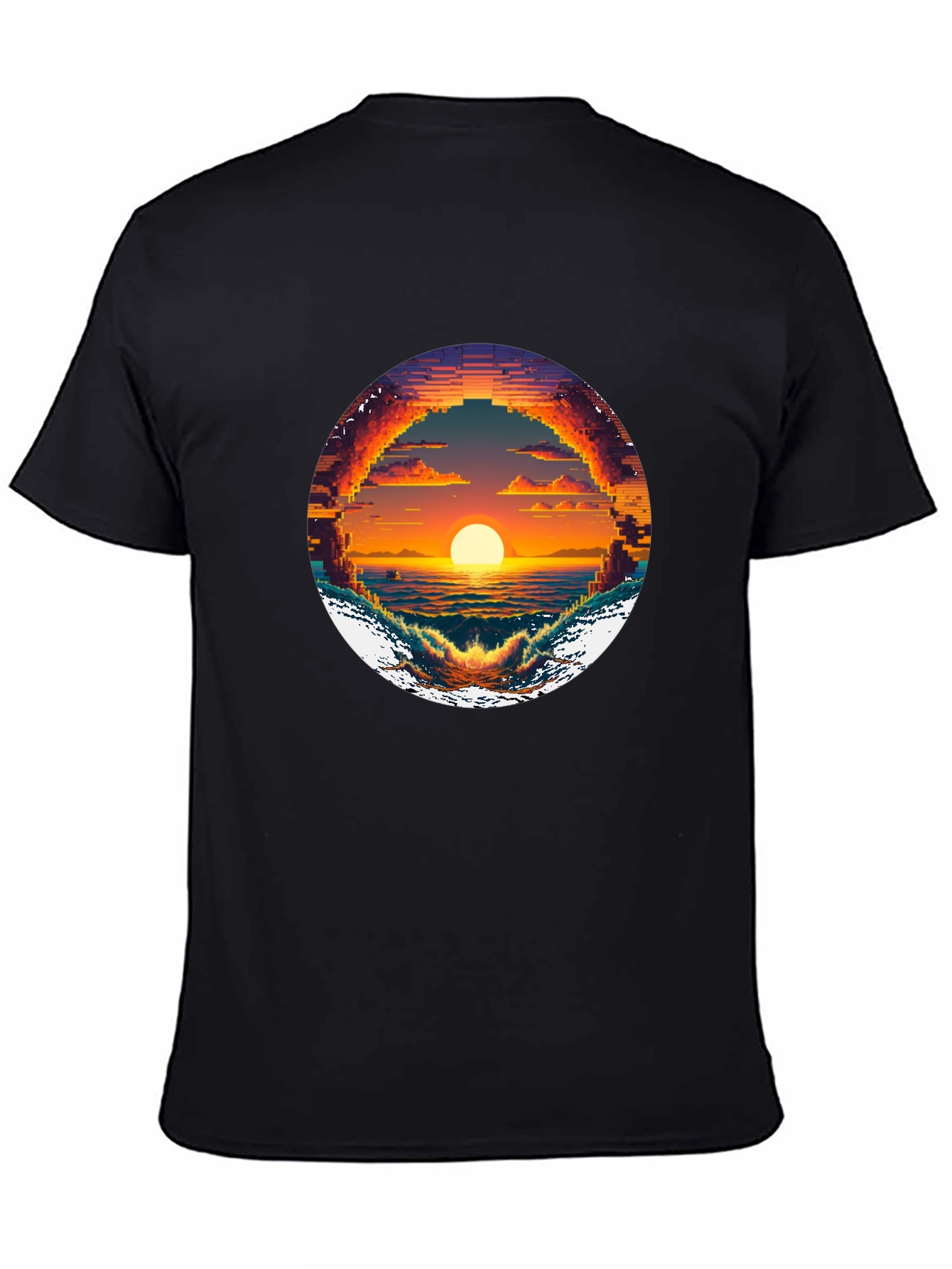 Black Pixel Sunset Graphic Tee - Retro Style view 4