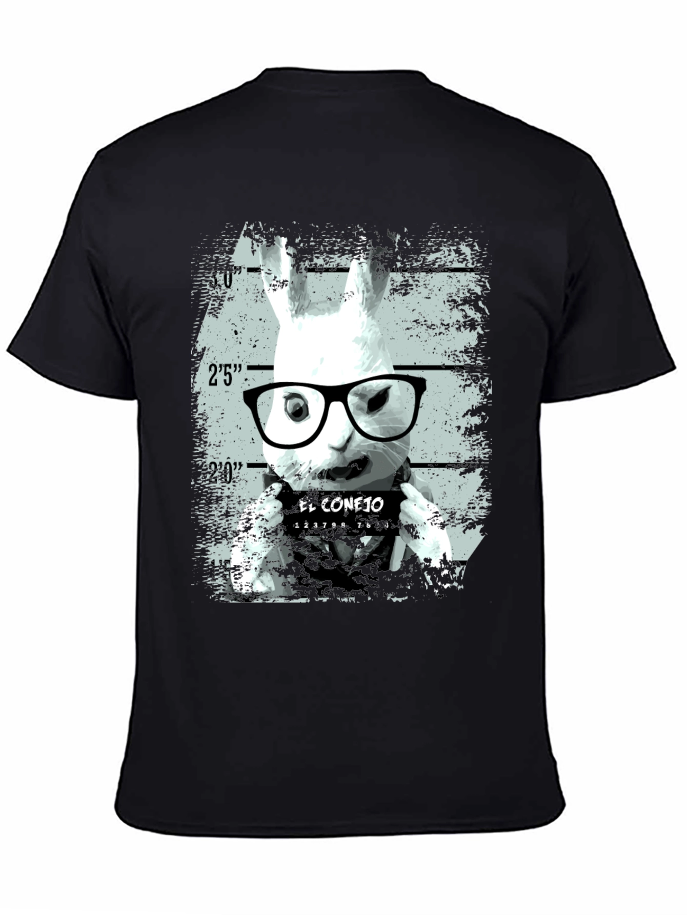 Black Funny Rabbit Mugshot Graphic Tee - Black view 4