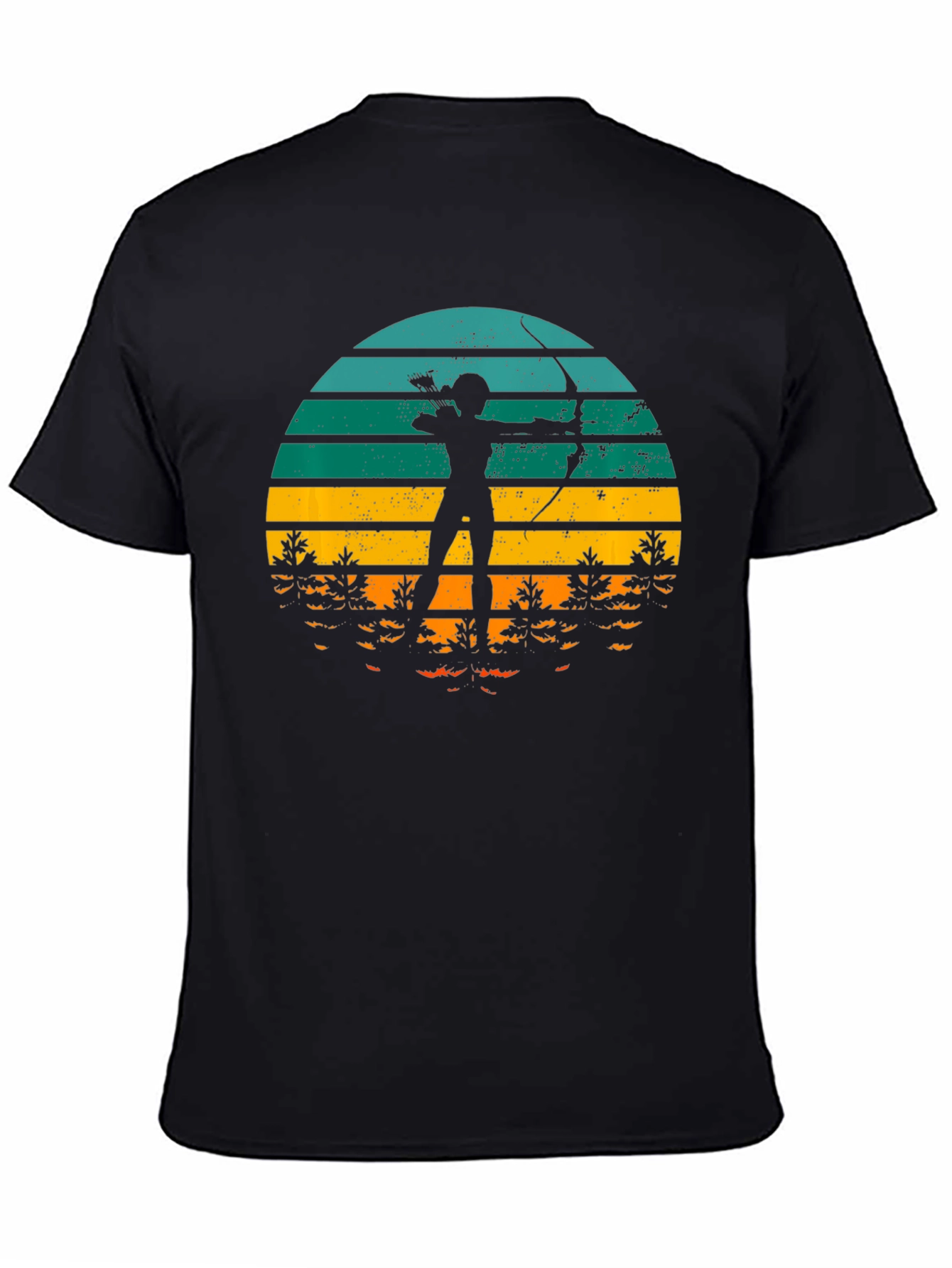 Black Archery Sunset T-Shirt - Retro Style Bow and Arrow Tee view 4