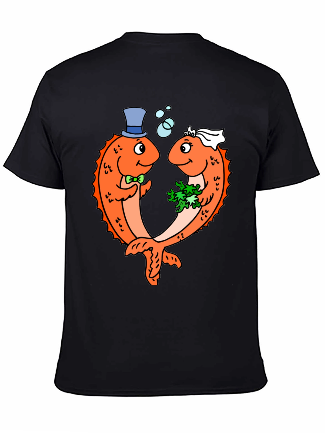 Black Funny Fish Wedding Black T-Shirt view 4