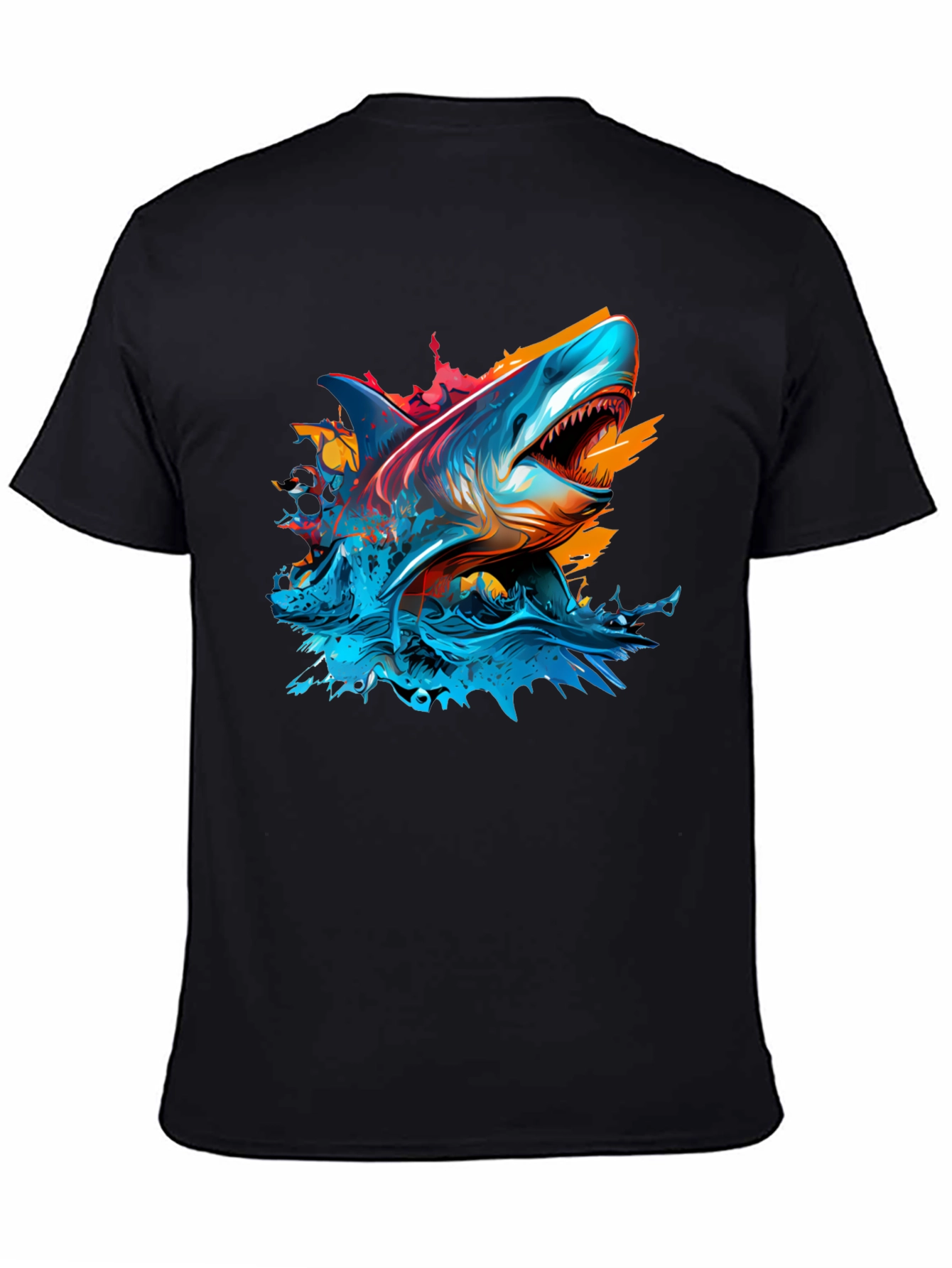 Black Shark Attack Graphic Tee - Bold Black T-Shirt view 4