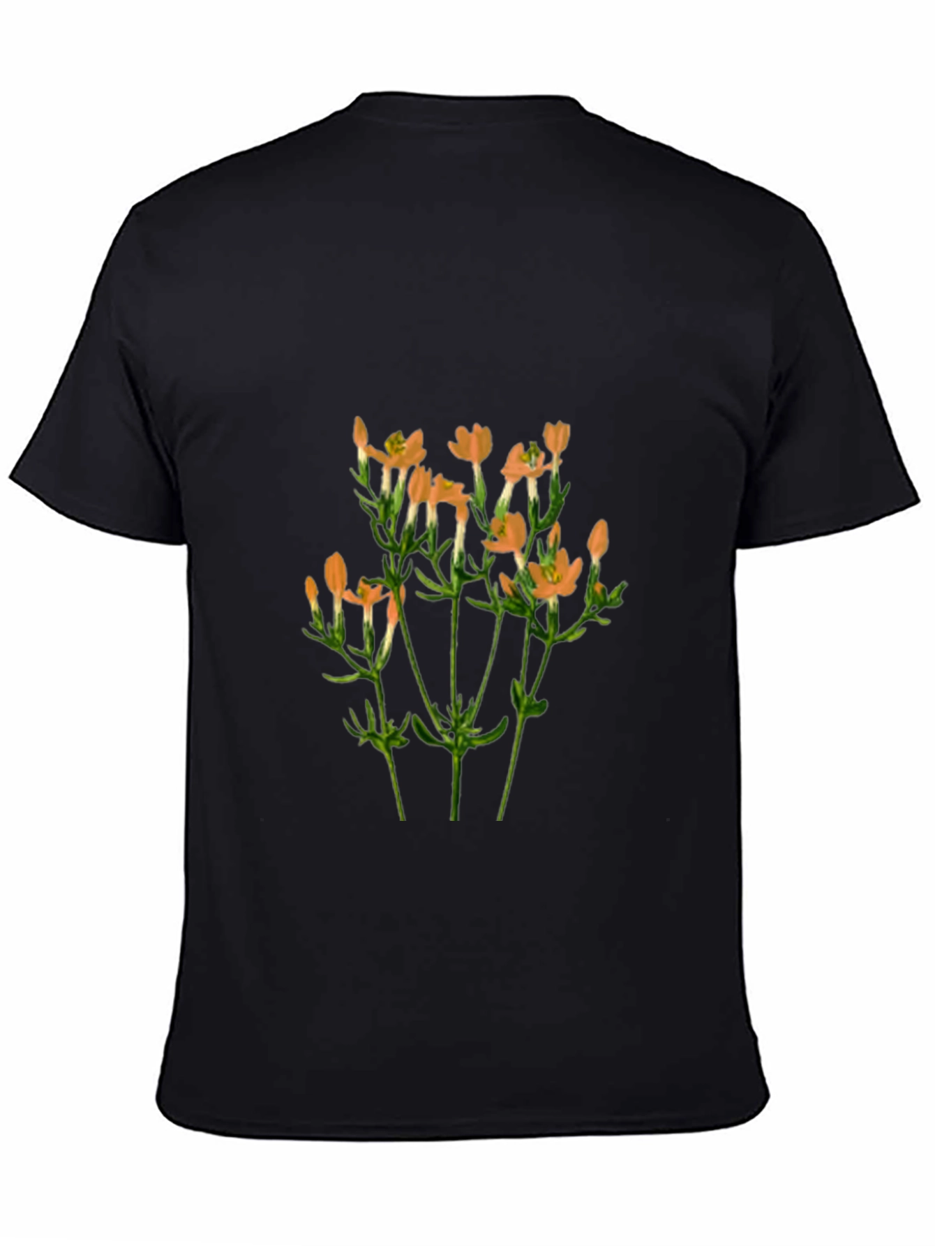 Black Floral Print T-Shirt - Black, Botanical Design view 4