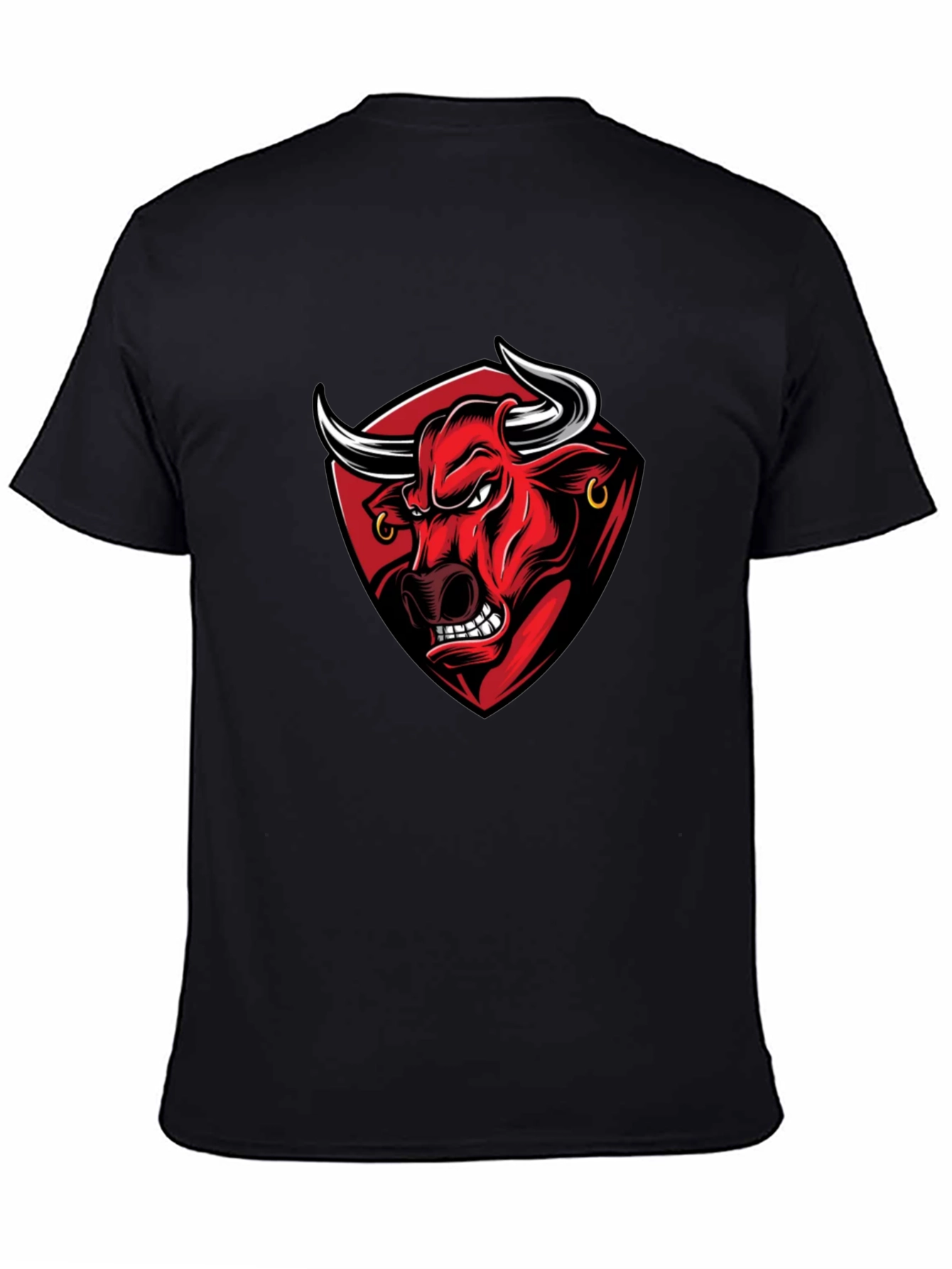Black Men's Black Graphic Tee - Angry Bull Design view 4
