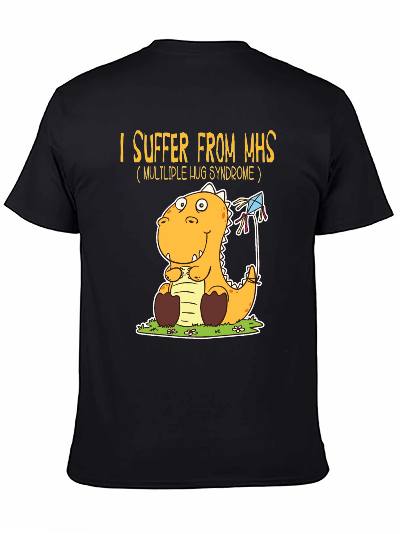 Black MHS Hug Syndrome Dinosaur T-Shirt view 4