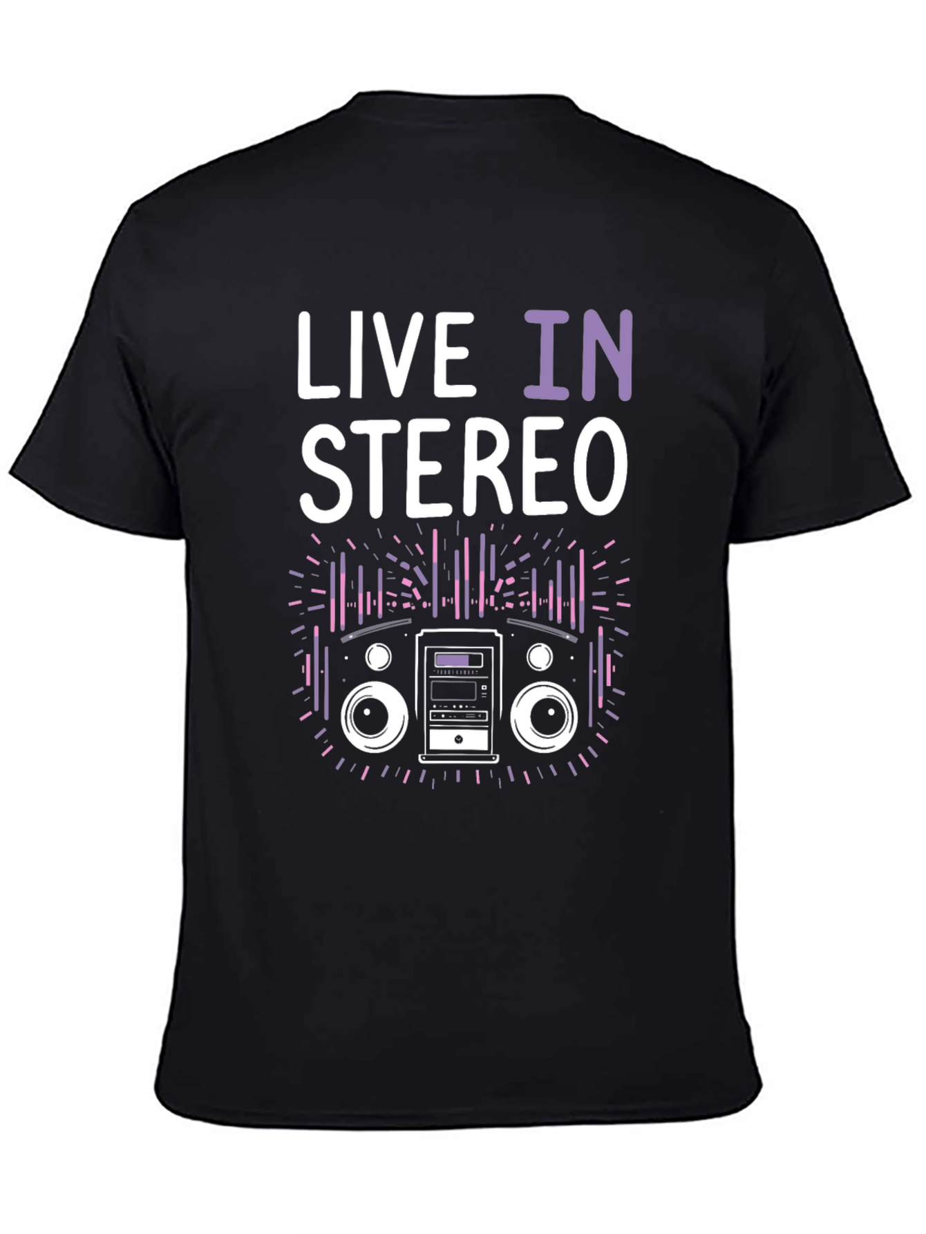 Black Live In Stereo Graphic Tee - Music Lover T-Shirt view 4