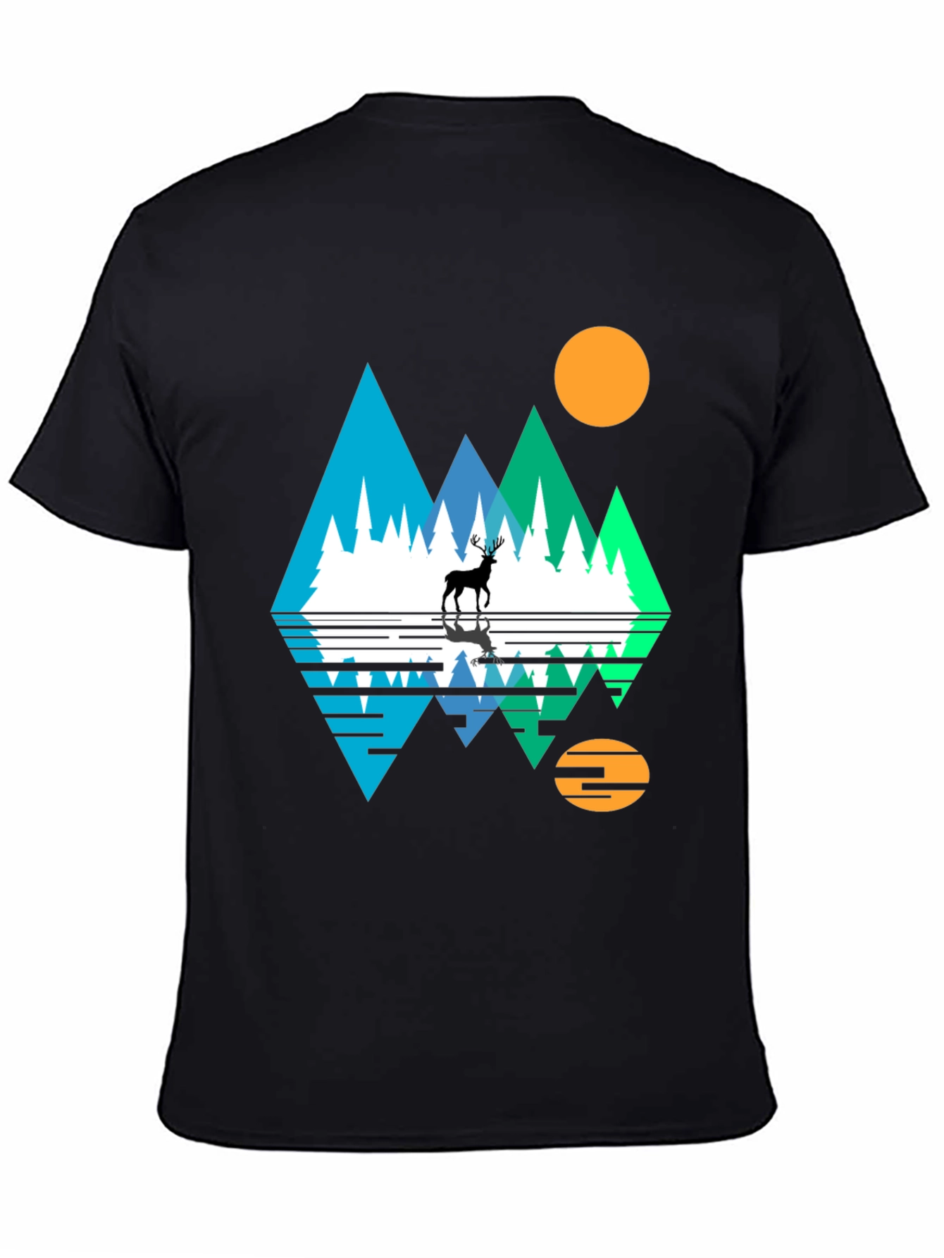 Black Nature Deer Graphic Tee - Black Cotton Blend view 4