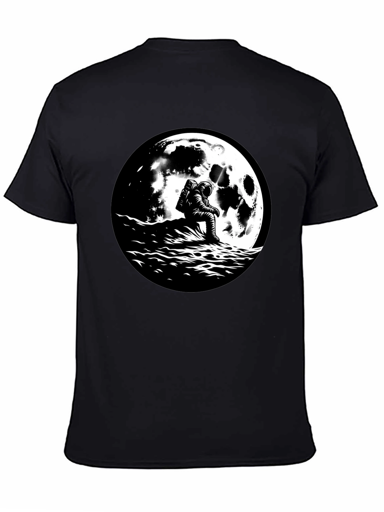 Black Astronaut Moon Graphic T-Shirt - Black Cotton Tee view 4