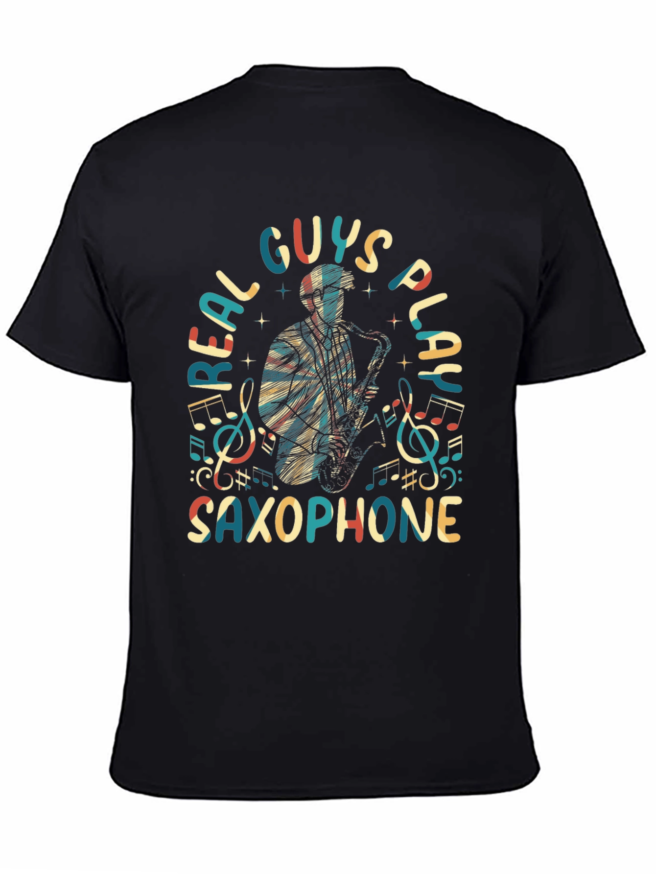 Black Real Guys Play Saxophone Graphic Tee view 4