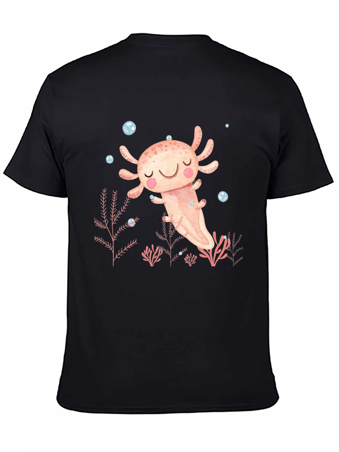 Black Axolotl Cute Kawaii Design Black T-Shirt view 4