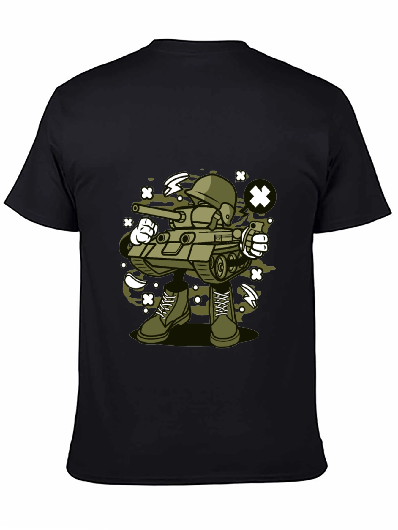 Black Cartoon Tank Soldier T-Shirt - Black view 4