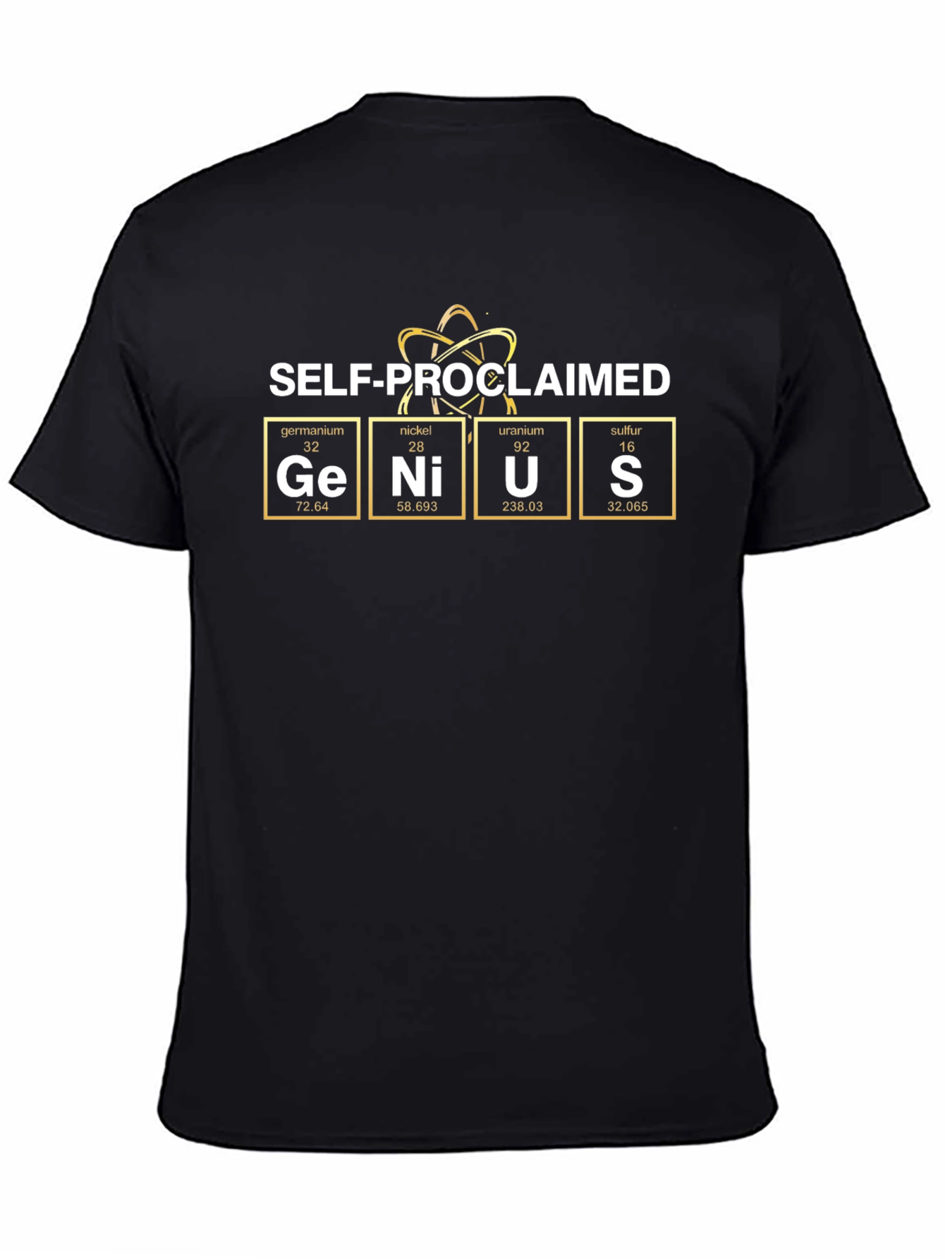 Black Self-Proclaimed Genius Periodic Table T-Shirt view 4