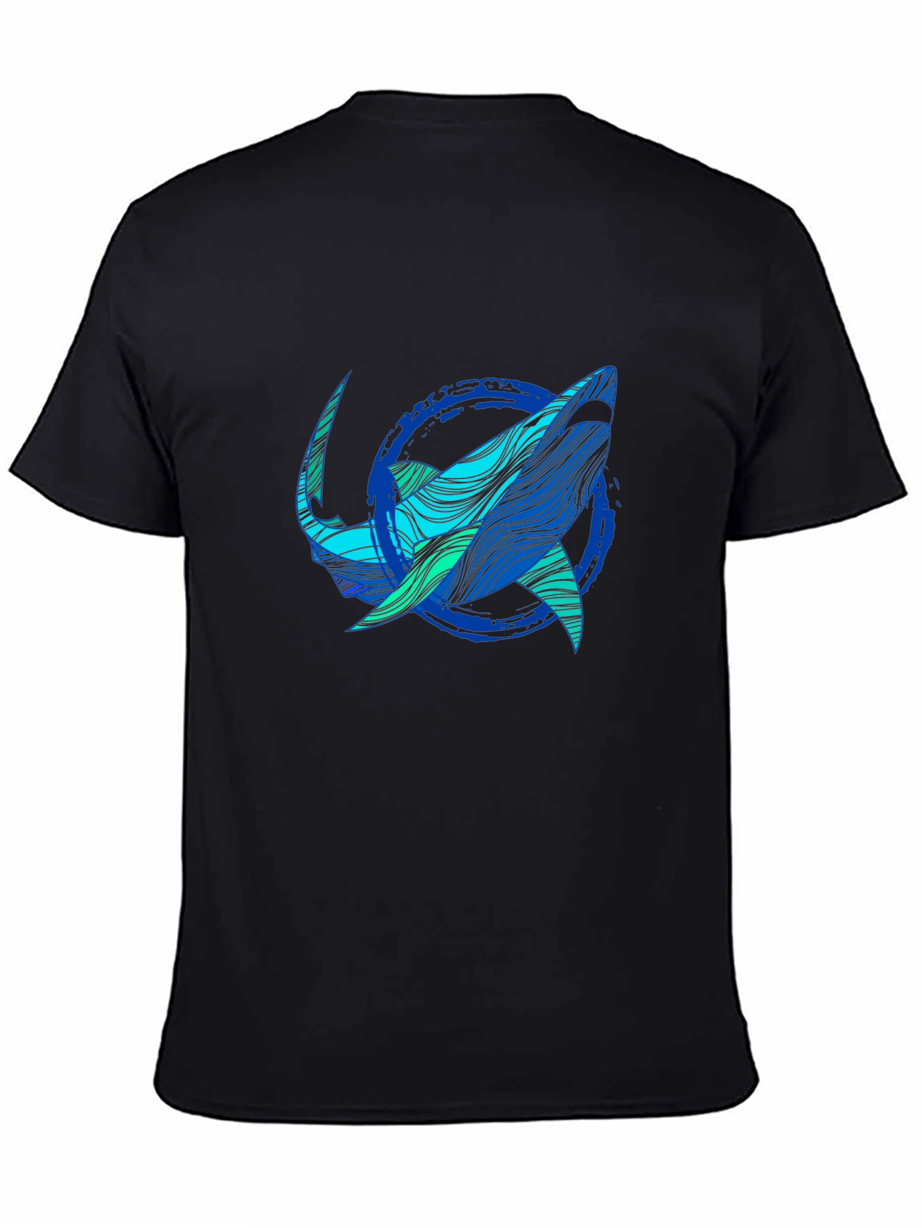 Black Shark Graphic Print Tee - Stylish Blue Wave Design view 4