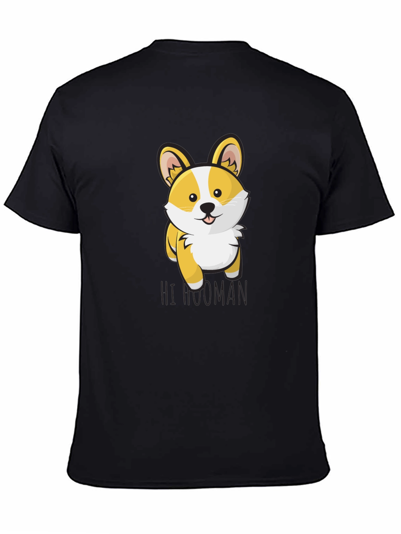 Black Cute Corgi 'Hi Human' Graphic T-Shirt view 4