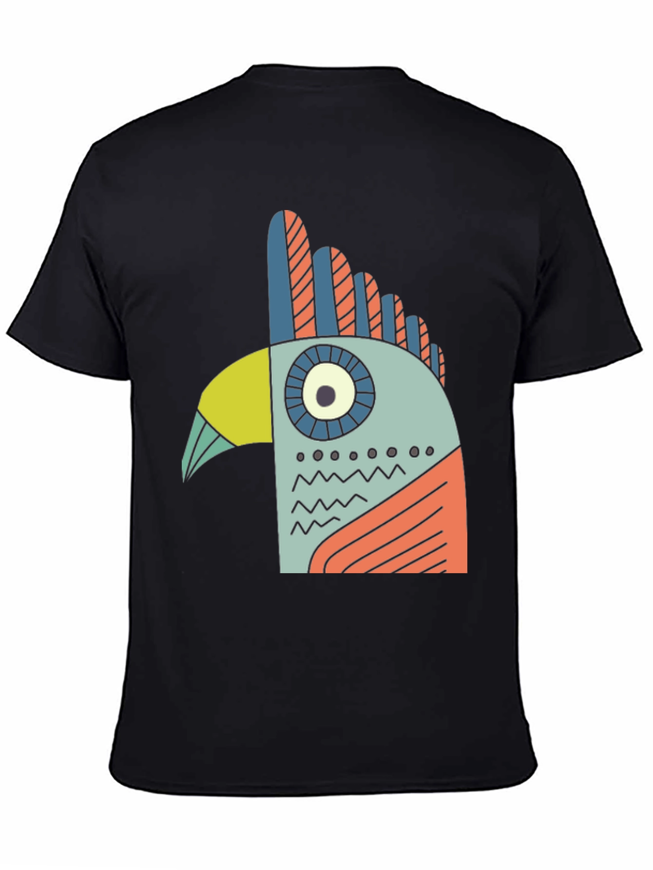 Black Abstract Bird Graphic Tee - Black Cotton T-Shirt view 4
