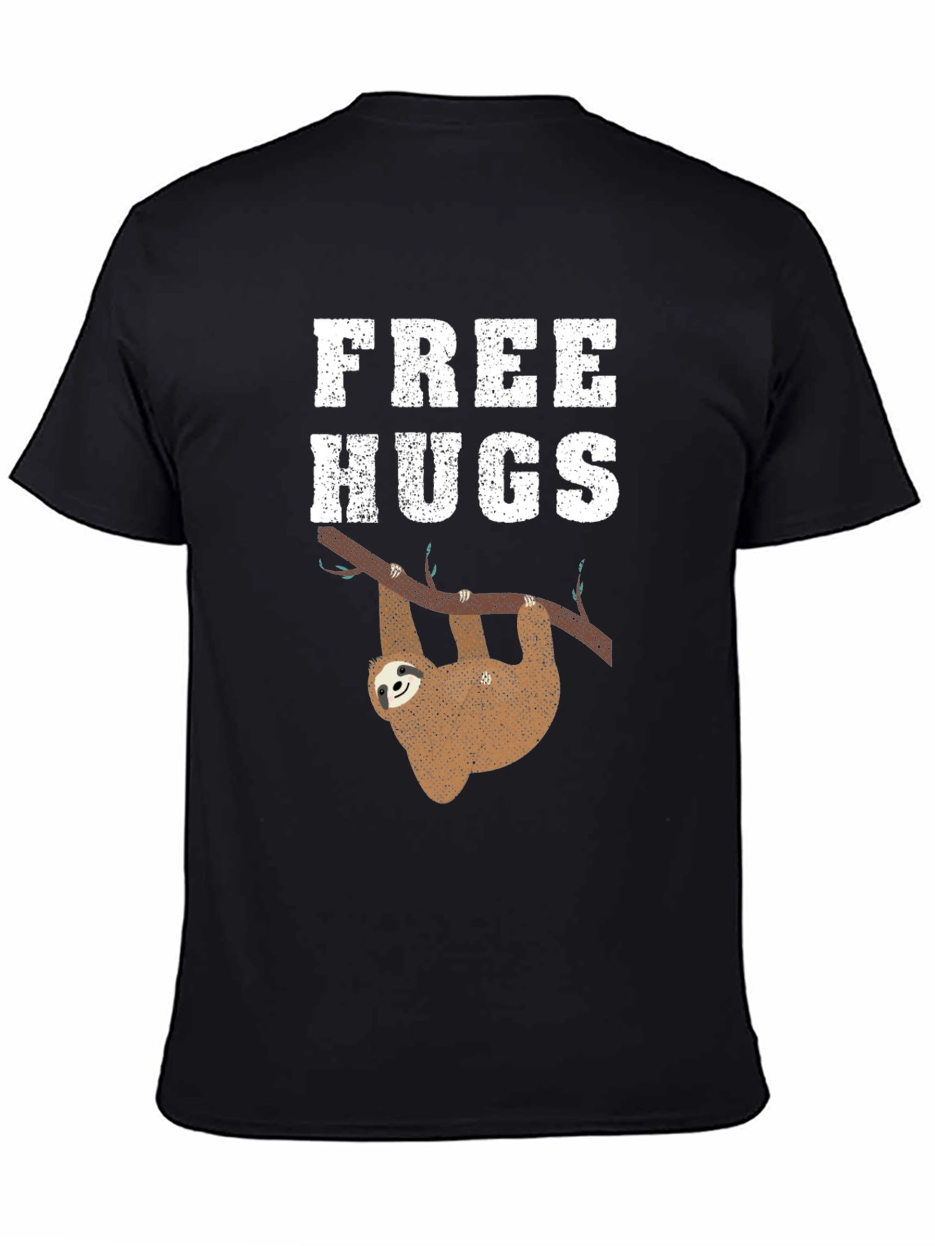 Black Free Hugs Sloth Graphic Tee Shirt view 4