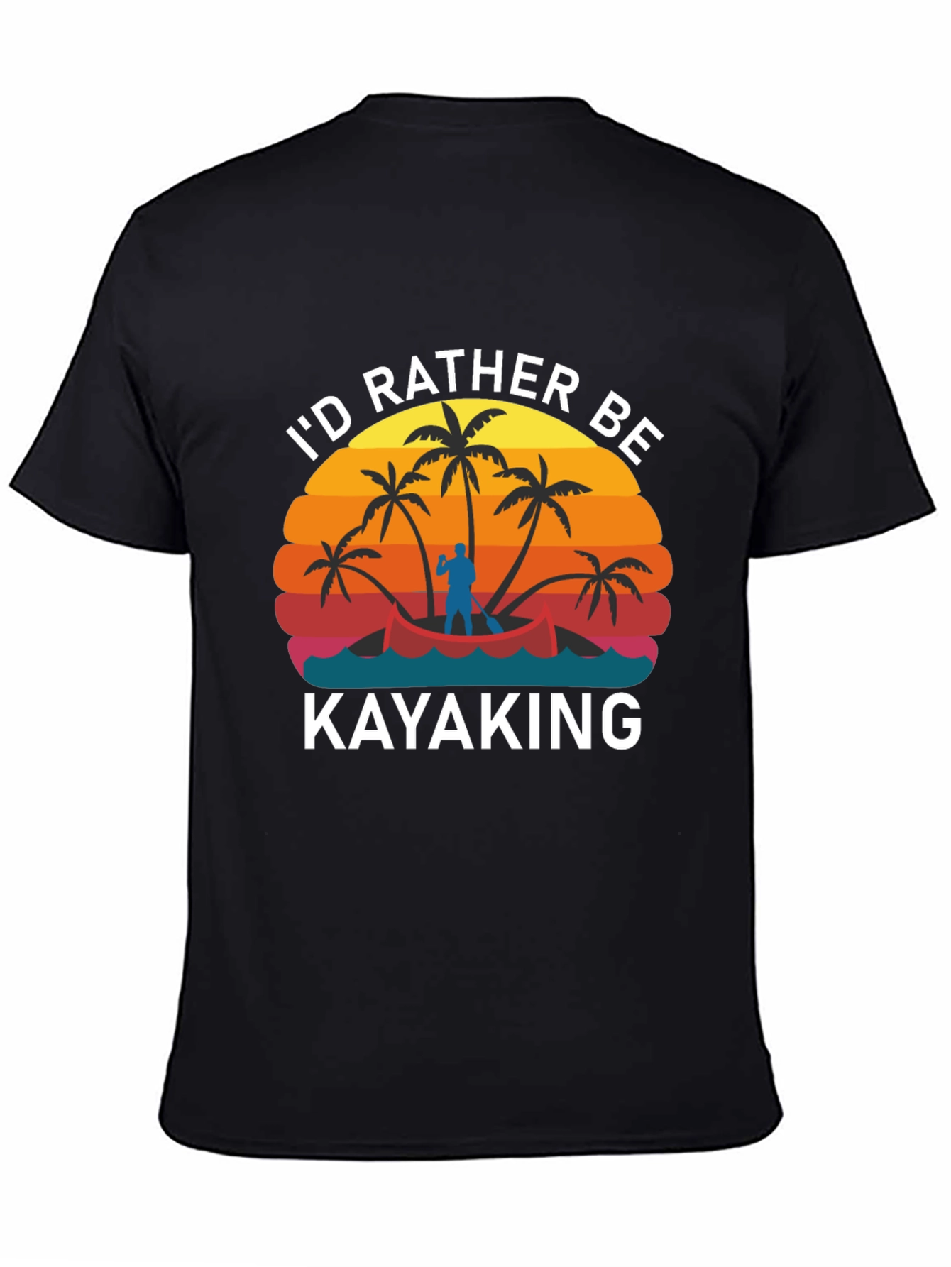 Black Retro Kayaking T-Shirt - I'd Rather Be Kayaking view 4