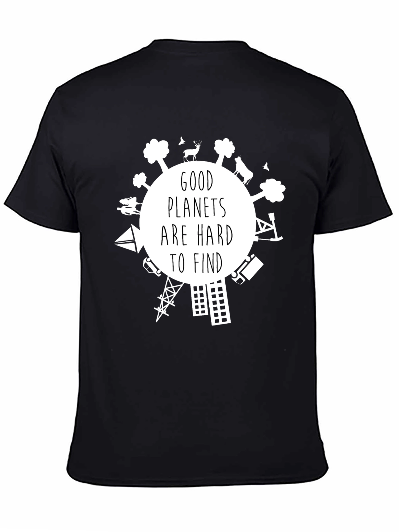 Black Good Planets are Hard to Find Graphic T-Shirt view 4
