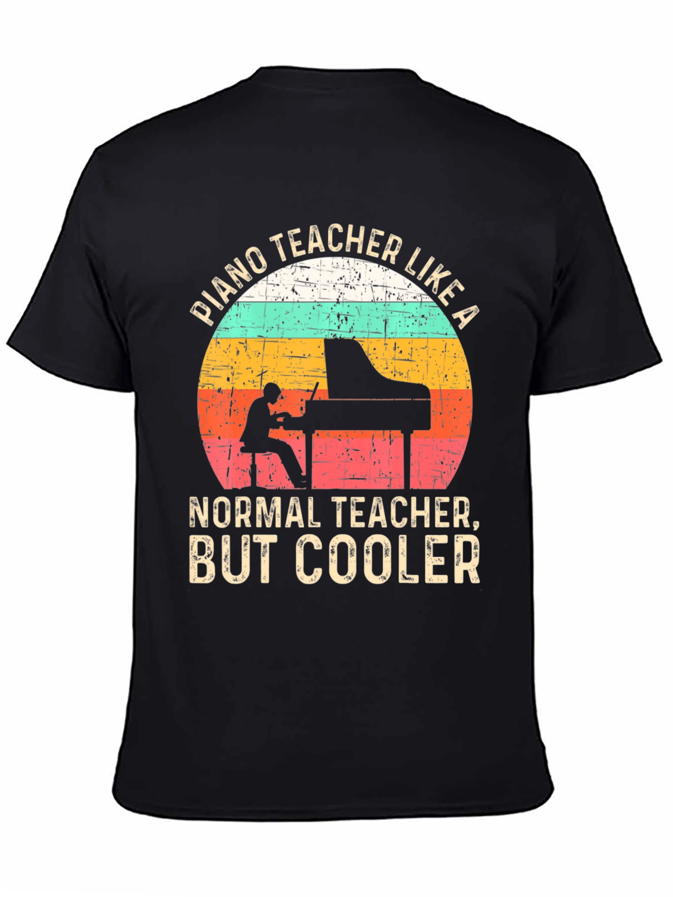 Black Cool Piano Teacher T-Shirt view 4