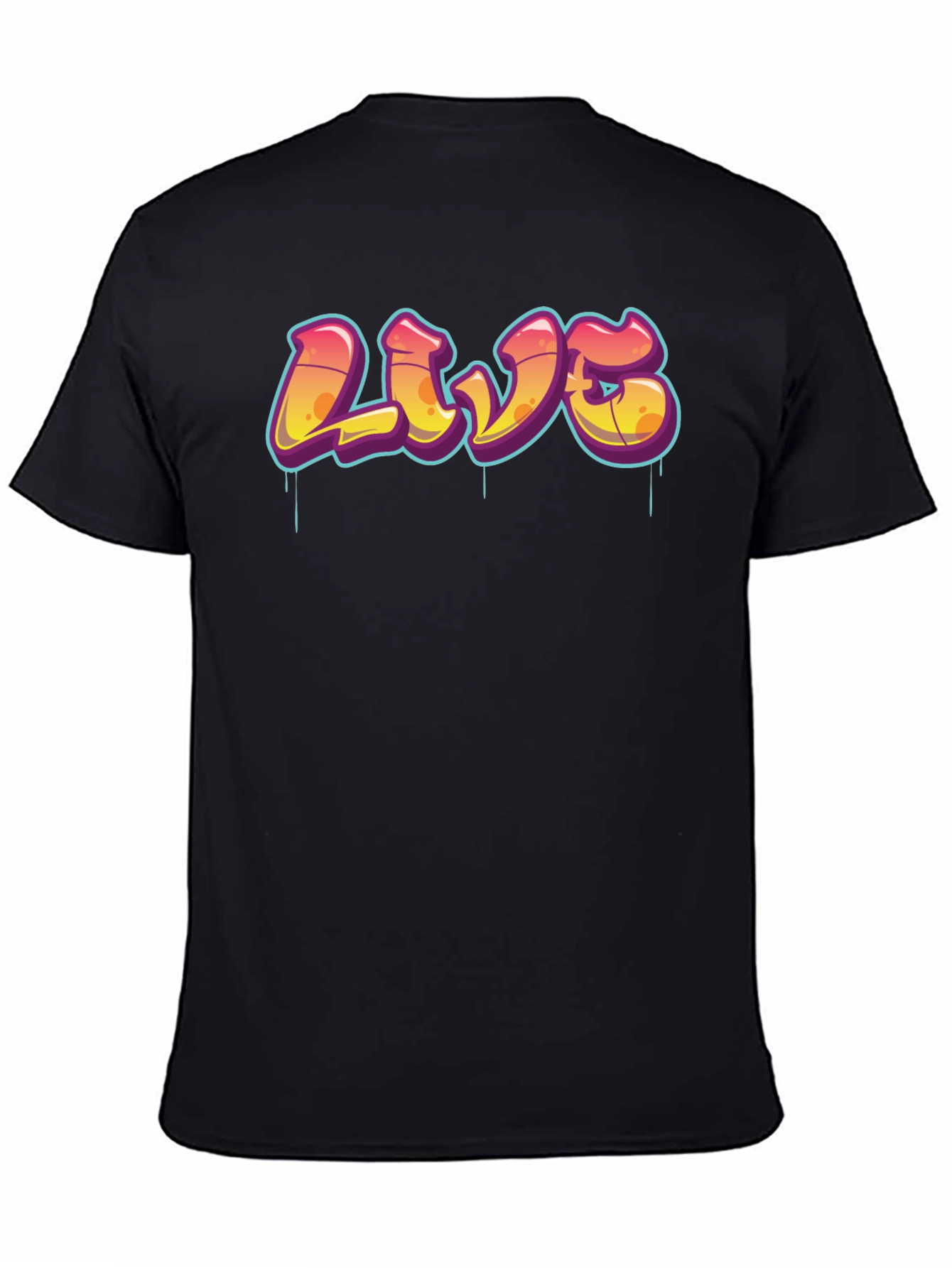 Black Urban Style Graphic Tee - "LIVE" Graffiti Design view 4