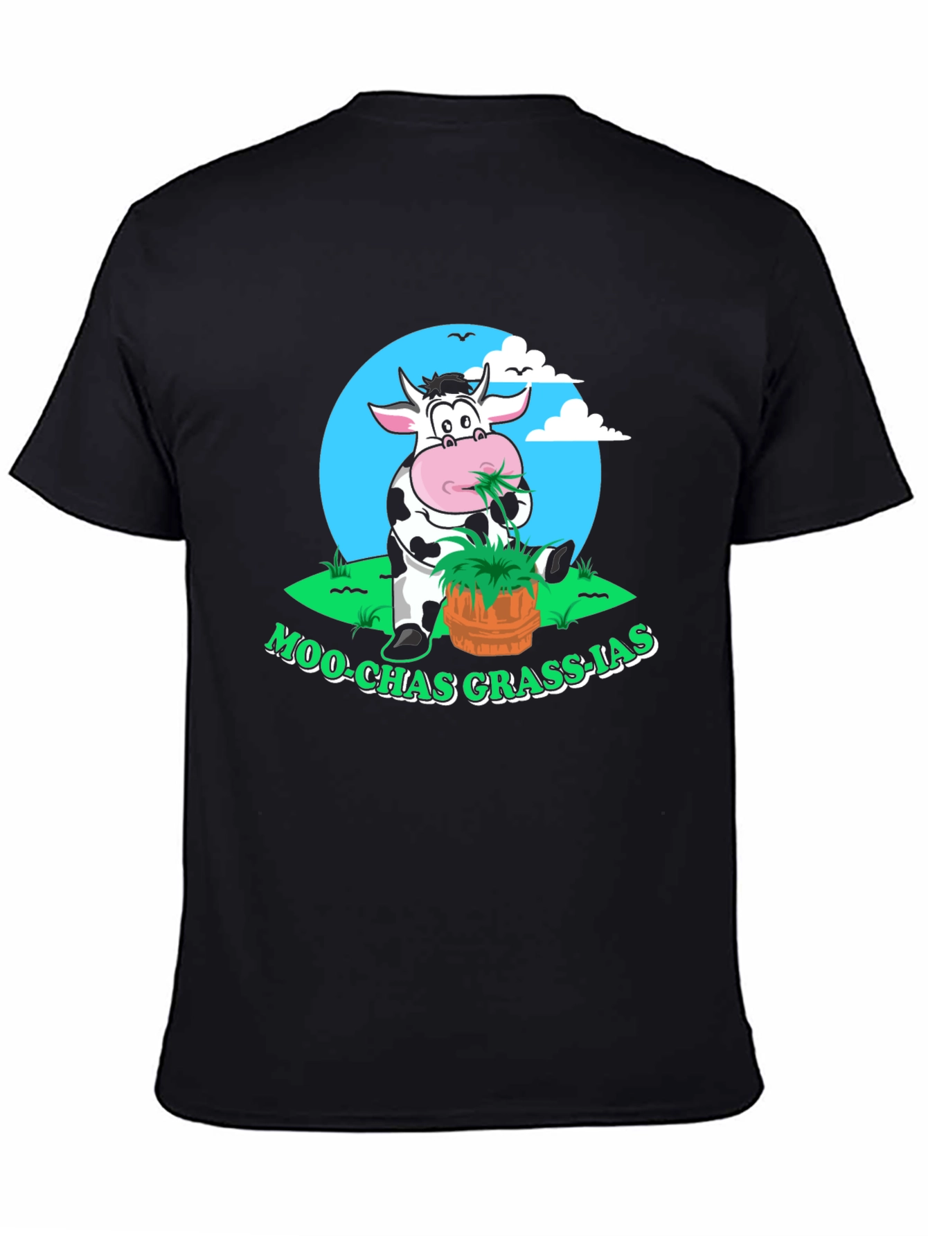 Black Moo-chas Grass-ias Funny Cow Graphic Tee view 4