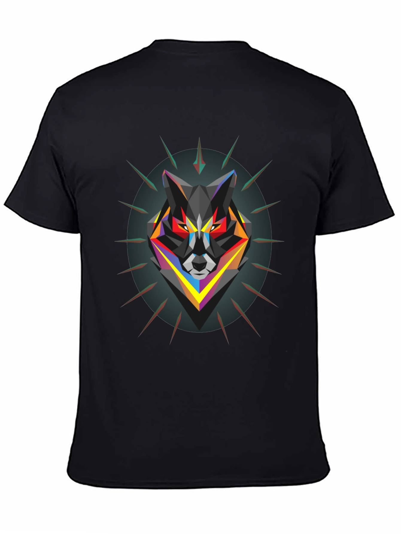 Black Geometric Wolf Graphic Black T-Shirt view 4
