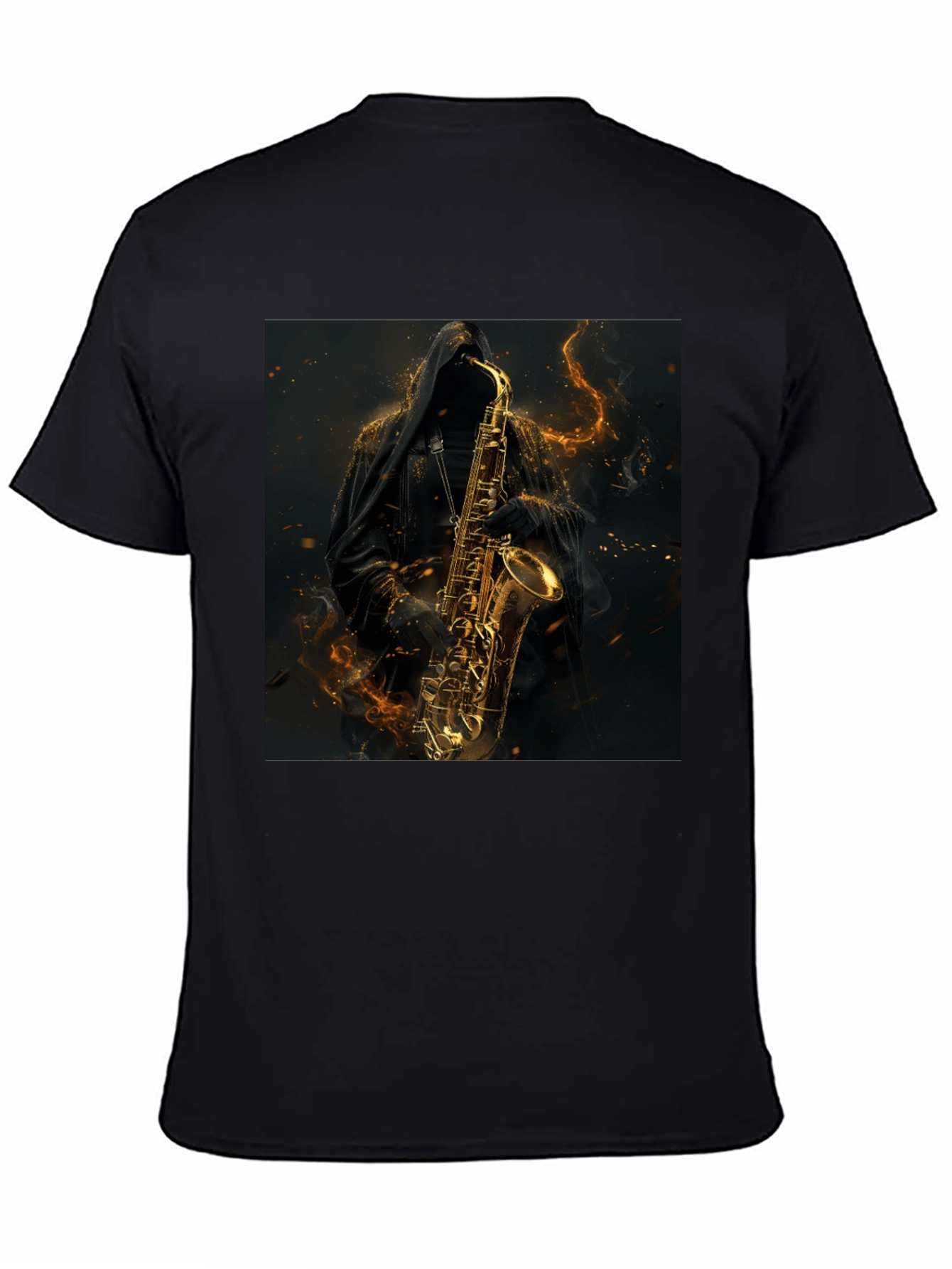 Black Saxophone Reaper Graphic Black T-Shirt view 4
