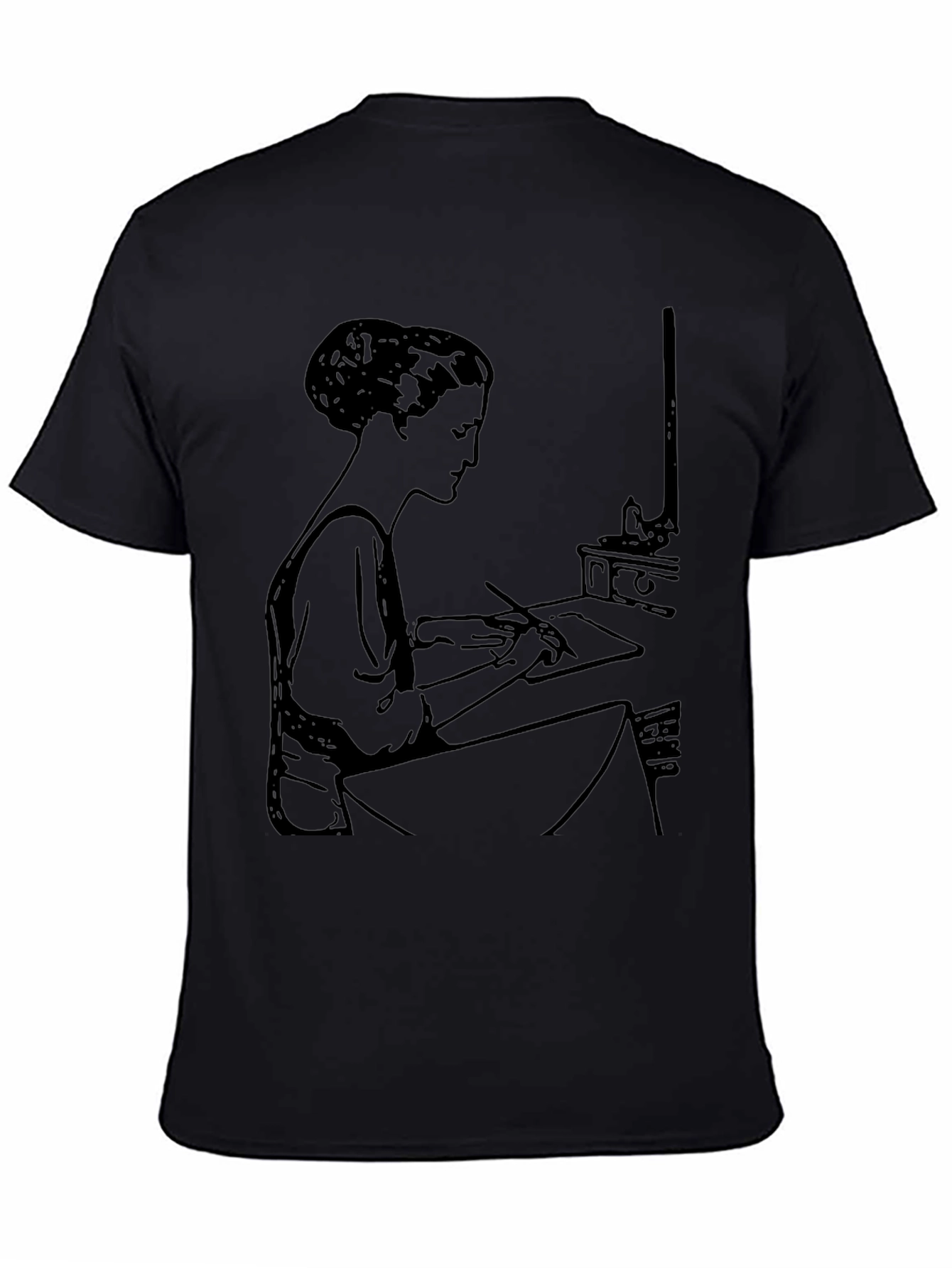 Black Woman Writing Black T-Shirt view 4